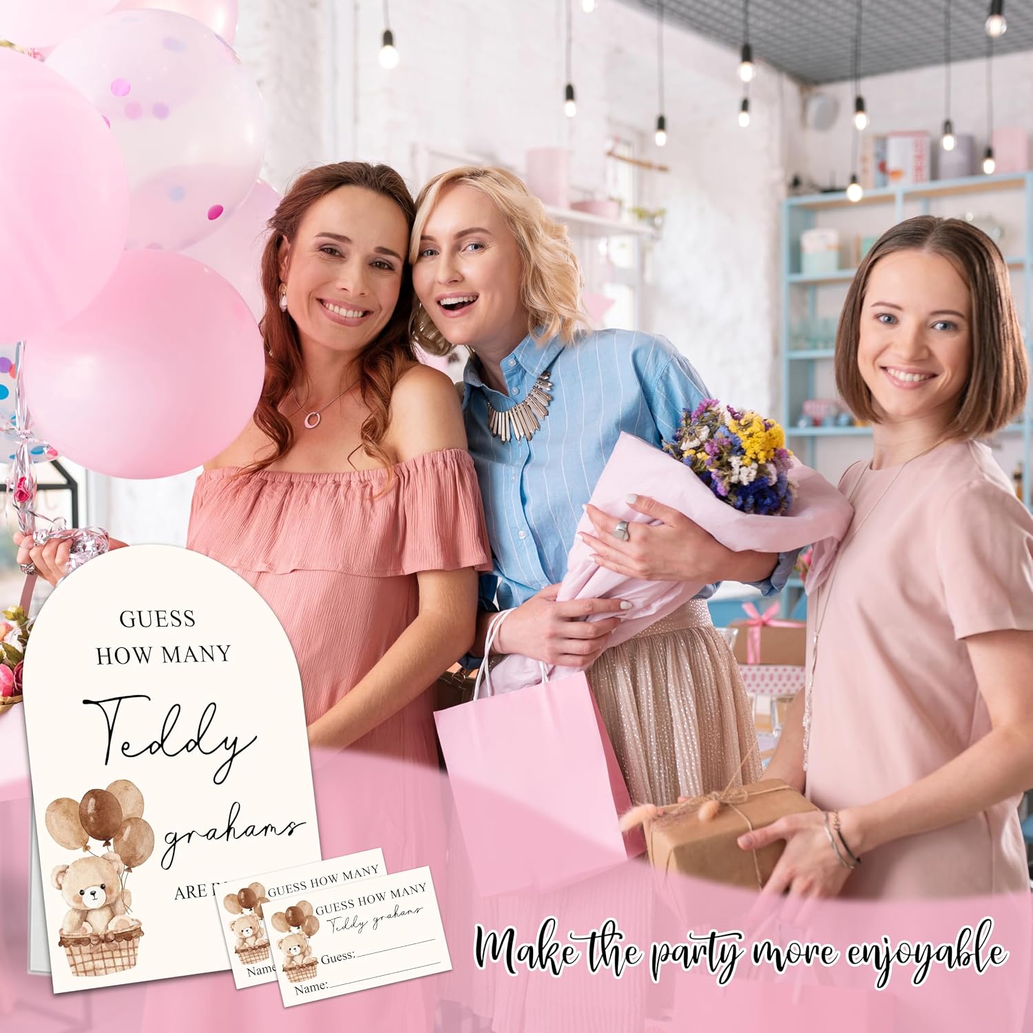 Guess How Many Teddy Grahams Are In The Jar Game Set, 50 Guess Cards With 1 Standing Sign, Teddy Bear Baby Shower Game Kit, Neutral Gender Reveal Party Decor & Activity Supplies - A06