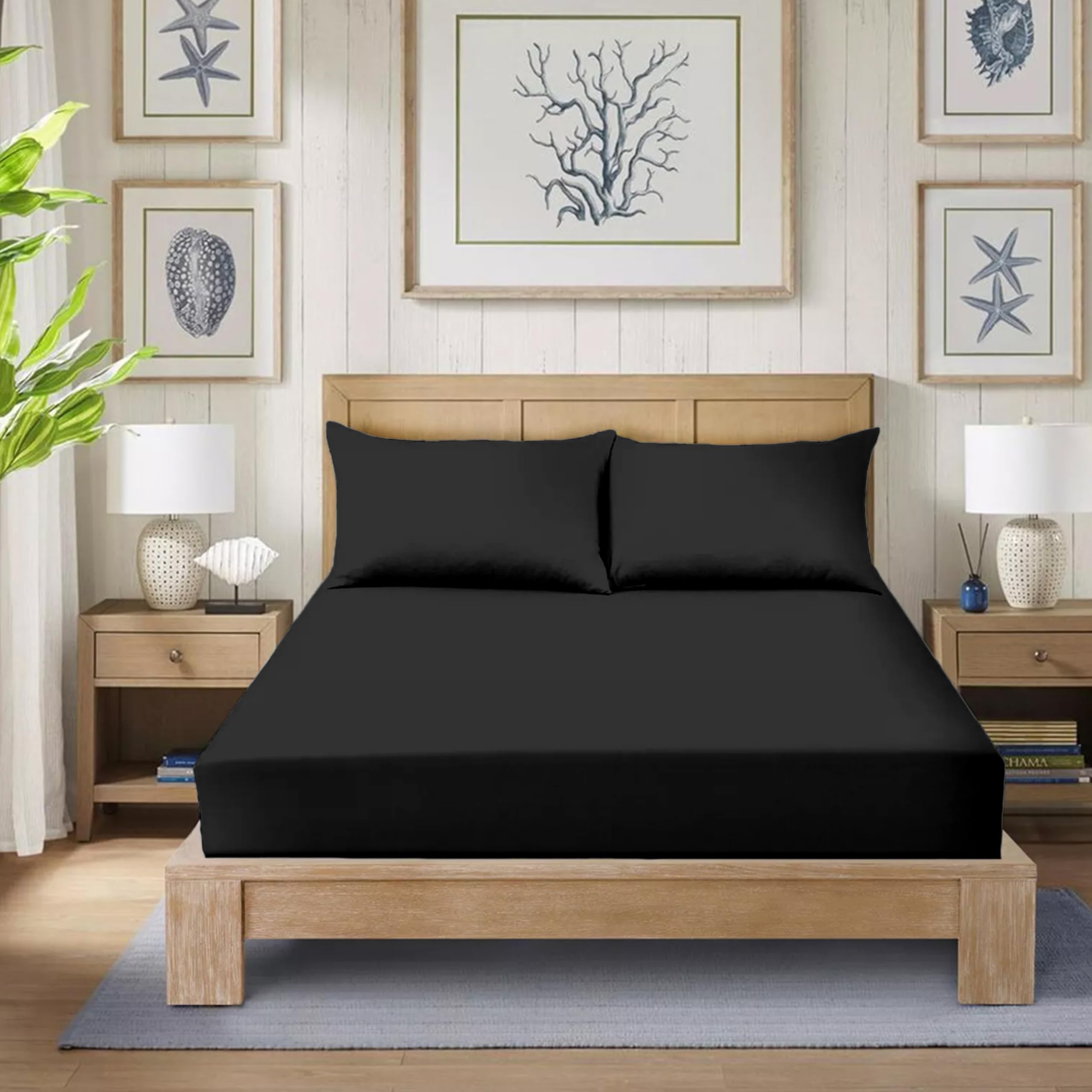 Egypto Black Egipto Polycotton Extra Deep Fitted Sheets - Durable, Soft, Cool And Breathable Double 16"/40Cm (Black)