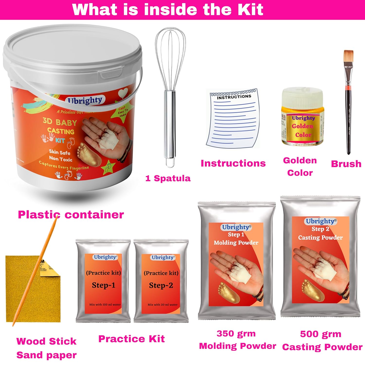 Ubrighty Casting Kit-Baby Casting kit 2 Foot 2 Hand-Hand Casting kit Baby Hand Print and Footprint kit Moulding Powder 350 grm, Casting Powder 500 grm (Baby Casting KIT) 2 81ScvEBqAVL. SL1500