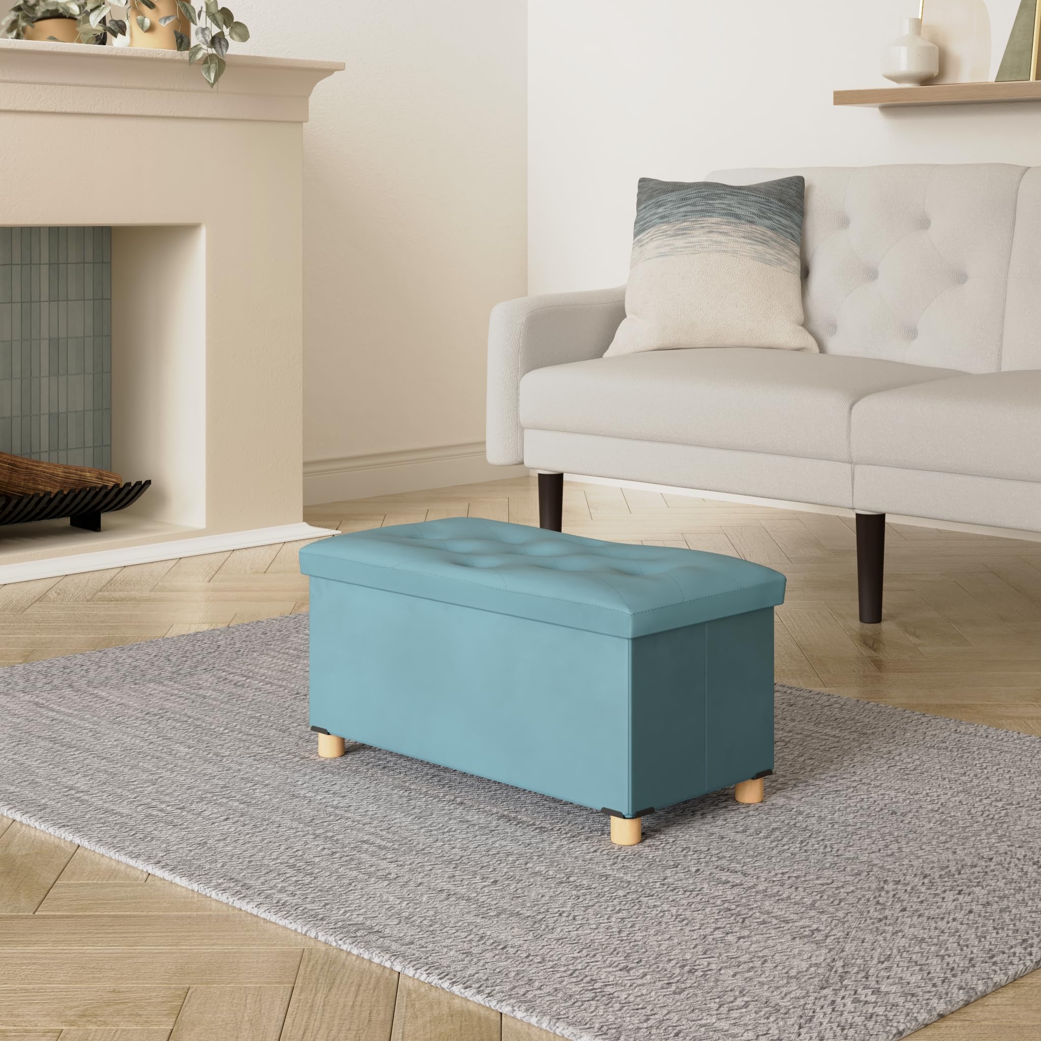 Panca Ottomana Con Contenitore Pieghevole – 100 Cm, In Velluto Grigio, Poggiapiedi Con Gambe, Contenitore Per Soggiorno E Camera Da Letto - 2