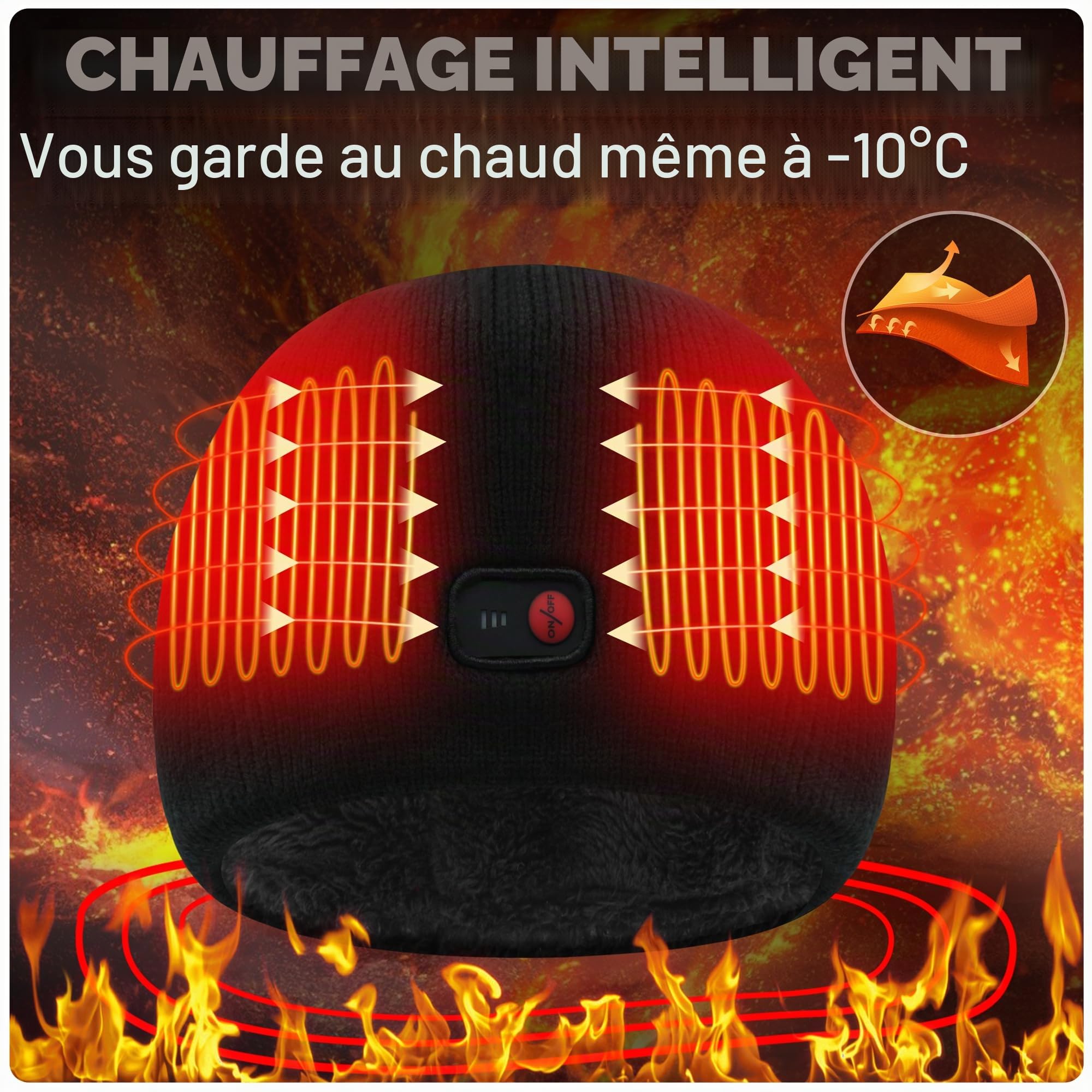 Svpro Bonnet Électrique Rechargeable Épais et Chaud avec 3 Réglages de Chauffage, Hommes et Femmes, Bonnet Crânien Chauffé jusqu'à 3-7H