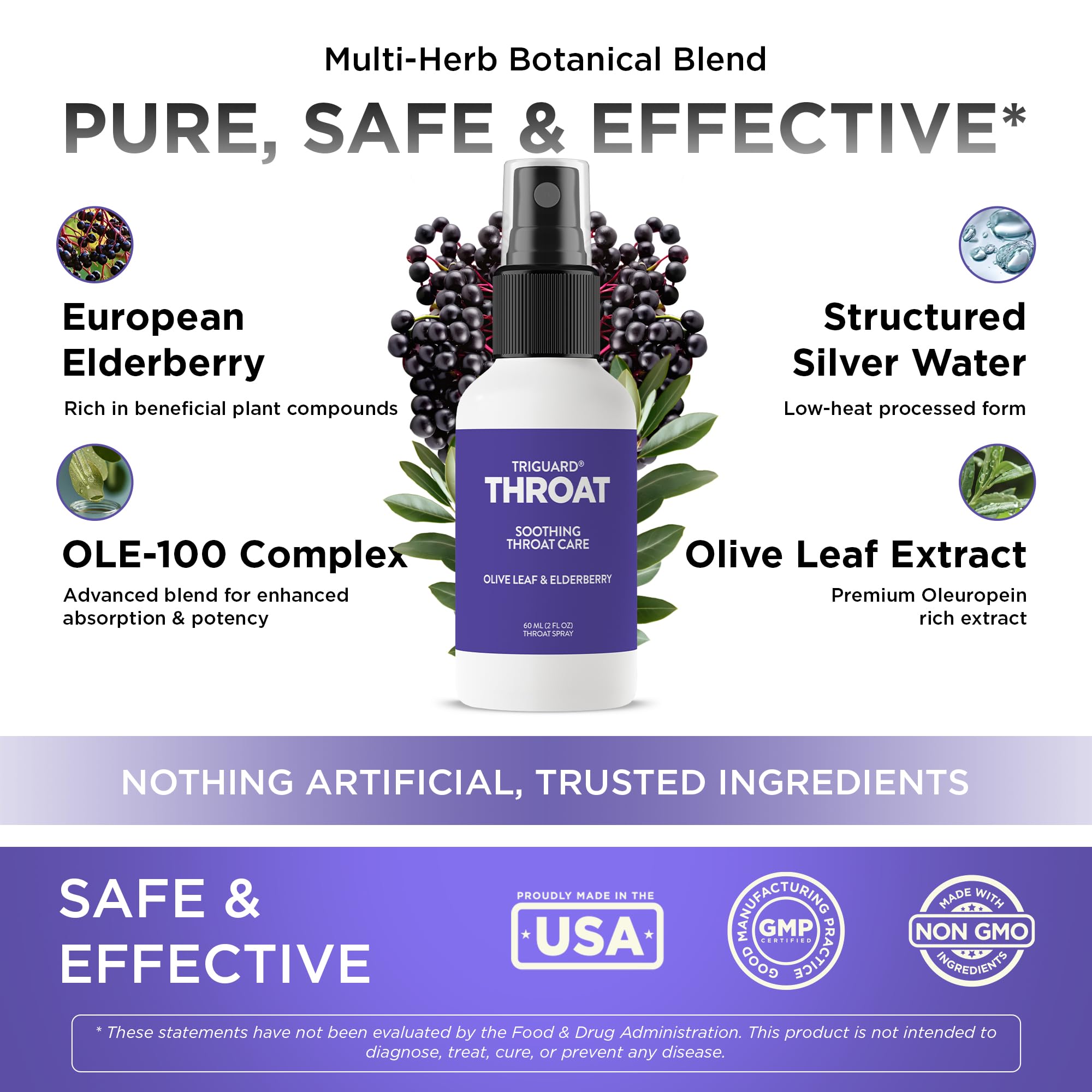 Oxygen Nutrition TriGuard Throat Spray with Colloidal Silver Water, Olive Leaf & Elderberry Extract | Soothing Throat Mist for Hydration & Daily Comfort | 2 oz | Made in USA — Amazon image 2
