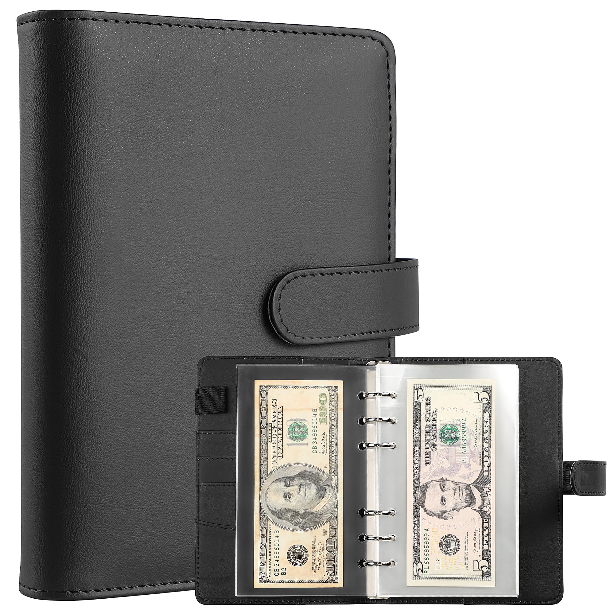 Uncle Paul Black Album 100 Pocket Currency Album - 7 × 4 Inch Portable Banknotes Holder With Artificial Leather Cover Money Sleeves Storage Book For Bills Documents Tickets Trading Cards Stamps Collection Supplies An0502bk