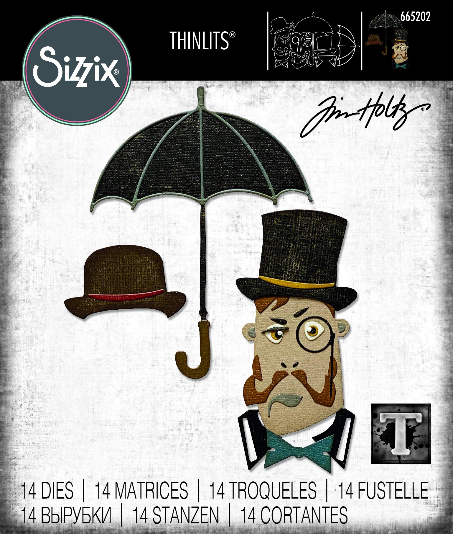 Sizzix 665202 Fustelle Thinlits 'The Gent' Di Tim Holtz - Set Da 14 Pezzi Per Scrapbooking E Biglietti, 11,4x8,6 Cm - 3