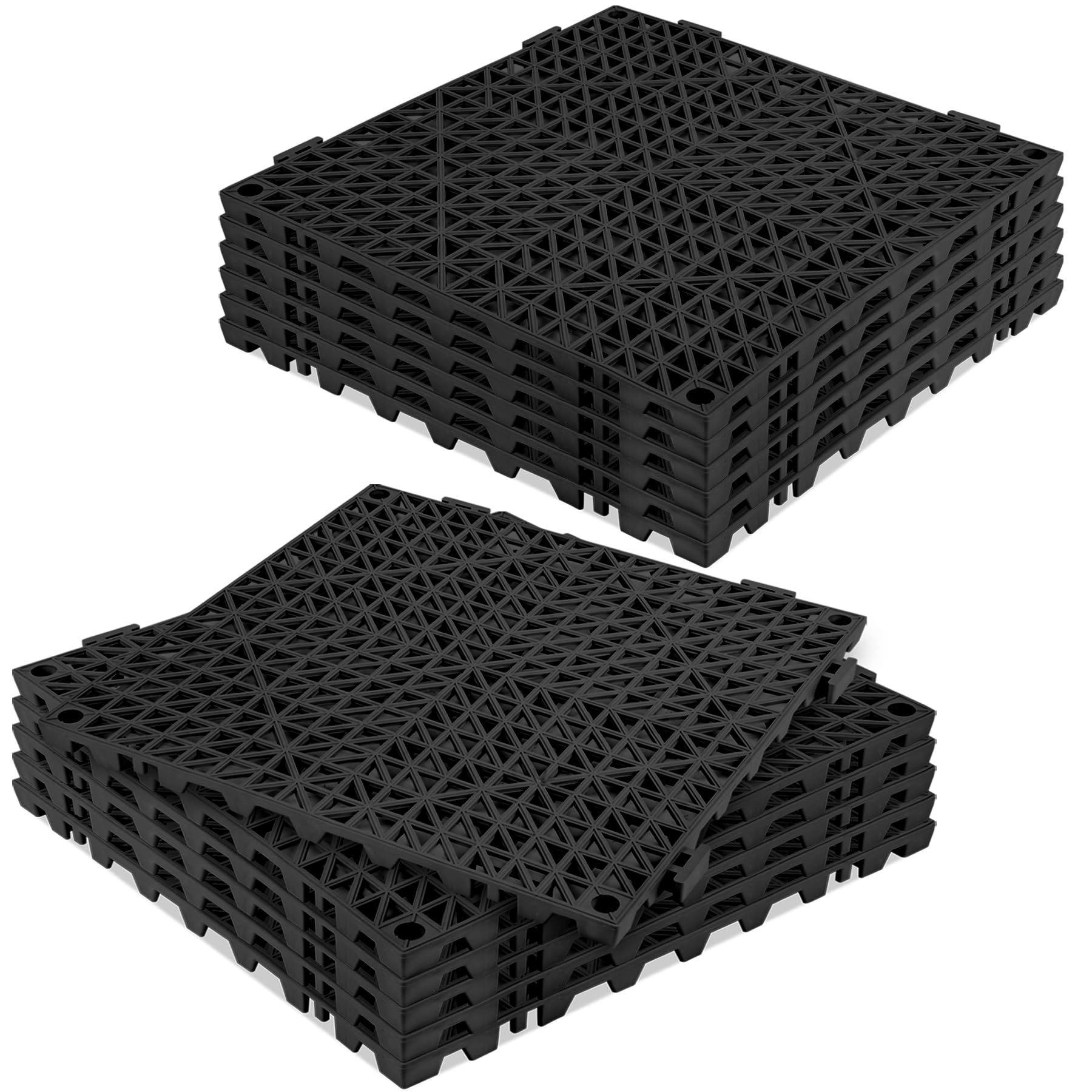 ToLanbbt Modular Interlocking Cushion 12P 11.8" x 11.8" Interlocking Rubber Floor Drain Holes Non-Slip Splicing Drainage Mats for Deck, Shower, Kitchen, Drain Pool, Sauna Bath, Indoor Outdoor (Black)