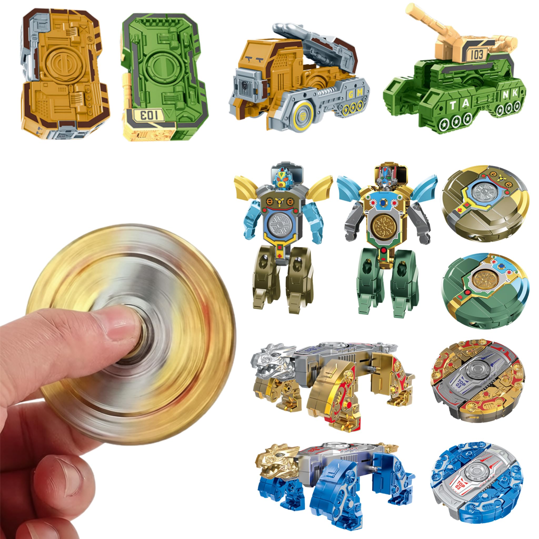 6Pcs Transformable Fidget Spinner Toys Set, 3 Style Deformable Finger Gyros (Tank, Sword, Pizza), Dual-Mode Sensory Desk Toys for Focus and Quiet Play, Portable Fingertip Gadgets for Adults and Teens