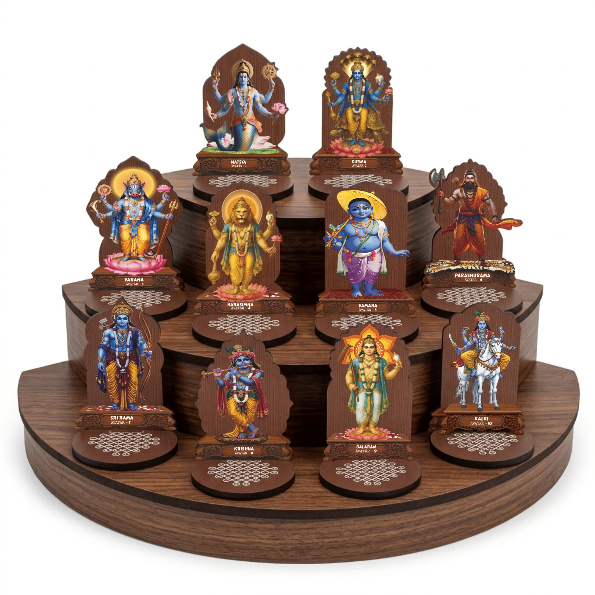 Dashavatara 10 Incarnations Printed MDF Cutouts Set with Wooden Base Stand for Home Temple and Devotional Decor | Vishnu Avatar Tabletop Spiritual Display | Easy Assembly, Vibrant Print-picture-13