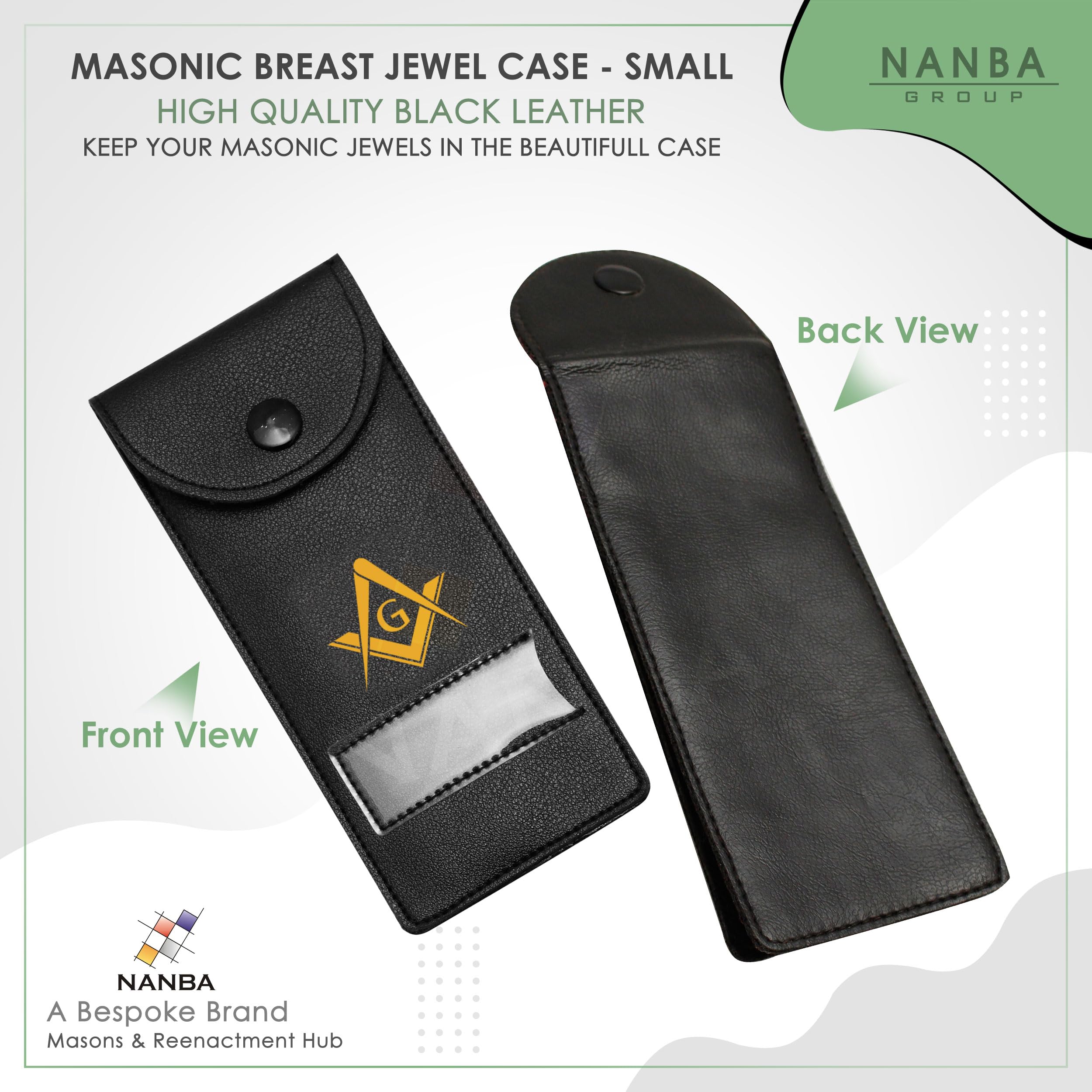 Masonic Regalia Pocket Jewel Holder Case Leather Carry Wallet -  Printed Square Compass G Gold