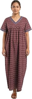 Evolove Cotton Nighty Maxi for Women with Side Pocket | Floral Print Round Neck Short Sleeves Full Length Night Wear Gown Price In India
