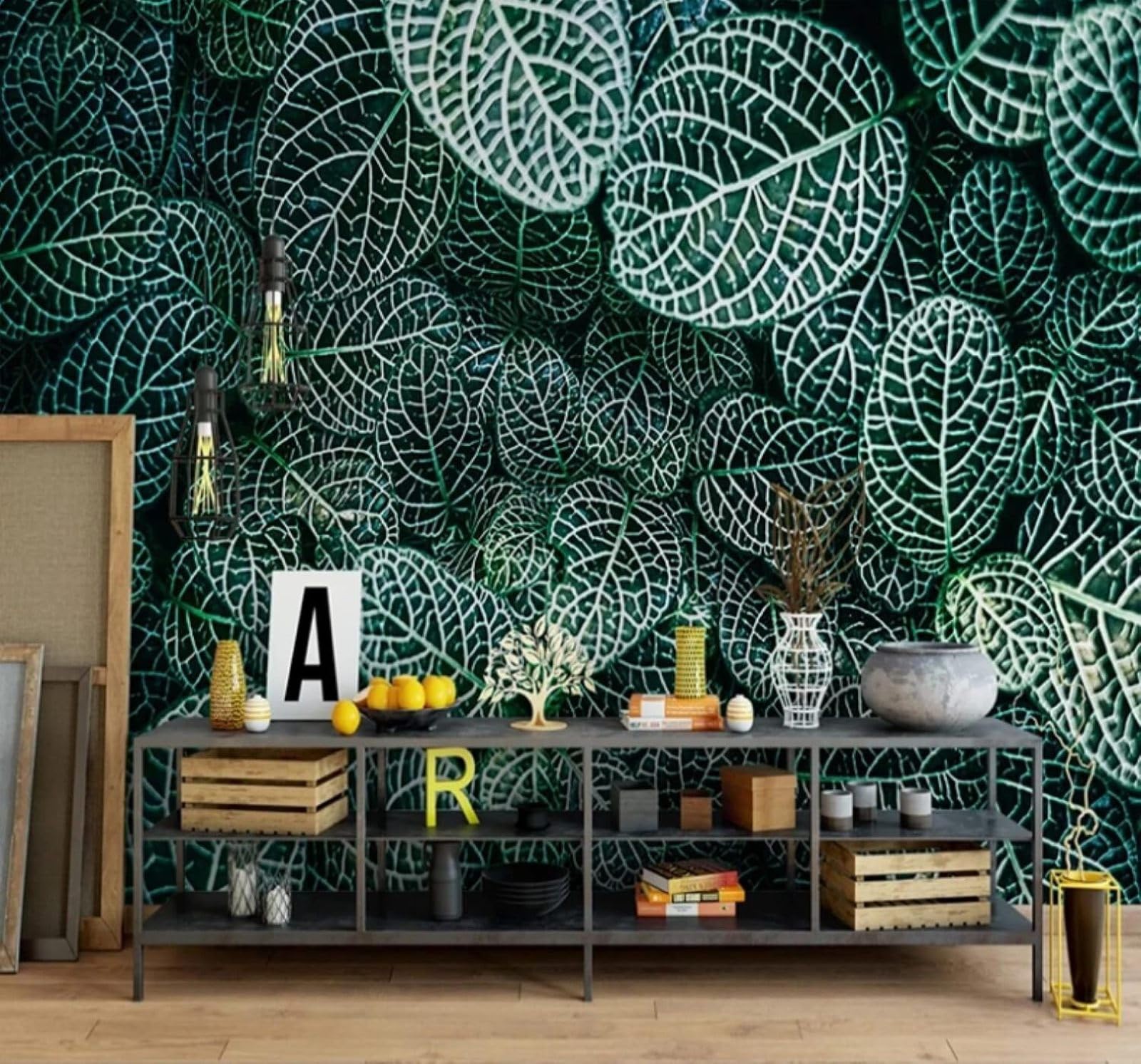 Xlming 430Cm×300Cm(B×H) Abstract Fresh Jungle Plants Green Leaves 3D Wallpaper Luxury Home Dining Decor Paste Sofa Living Room The Wall For Bedroom Mural-430Cm×300Cm