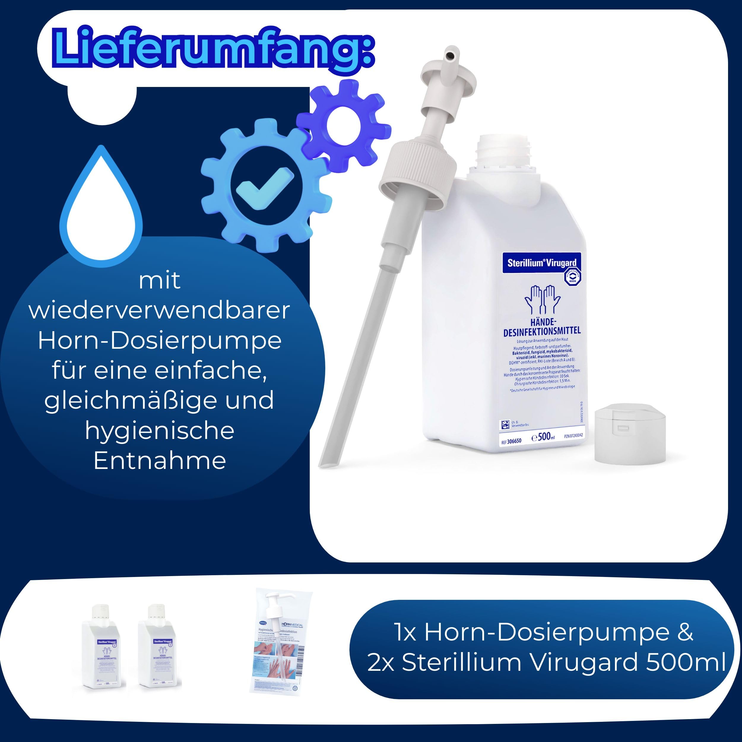 Sterillium VIRUGARD viruzides Handdesinfektionsmittel SETs inkl. Dosierpumpe beseitigt Bakterien zu 99,9% (2x 500ml)