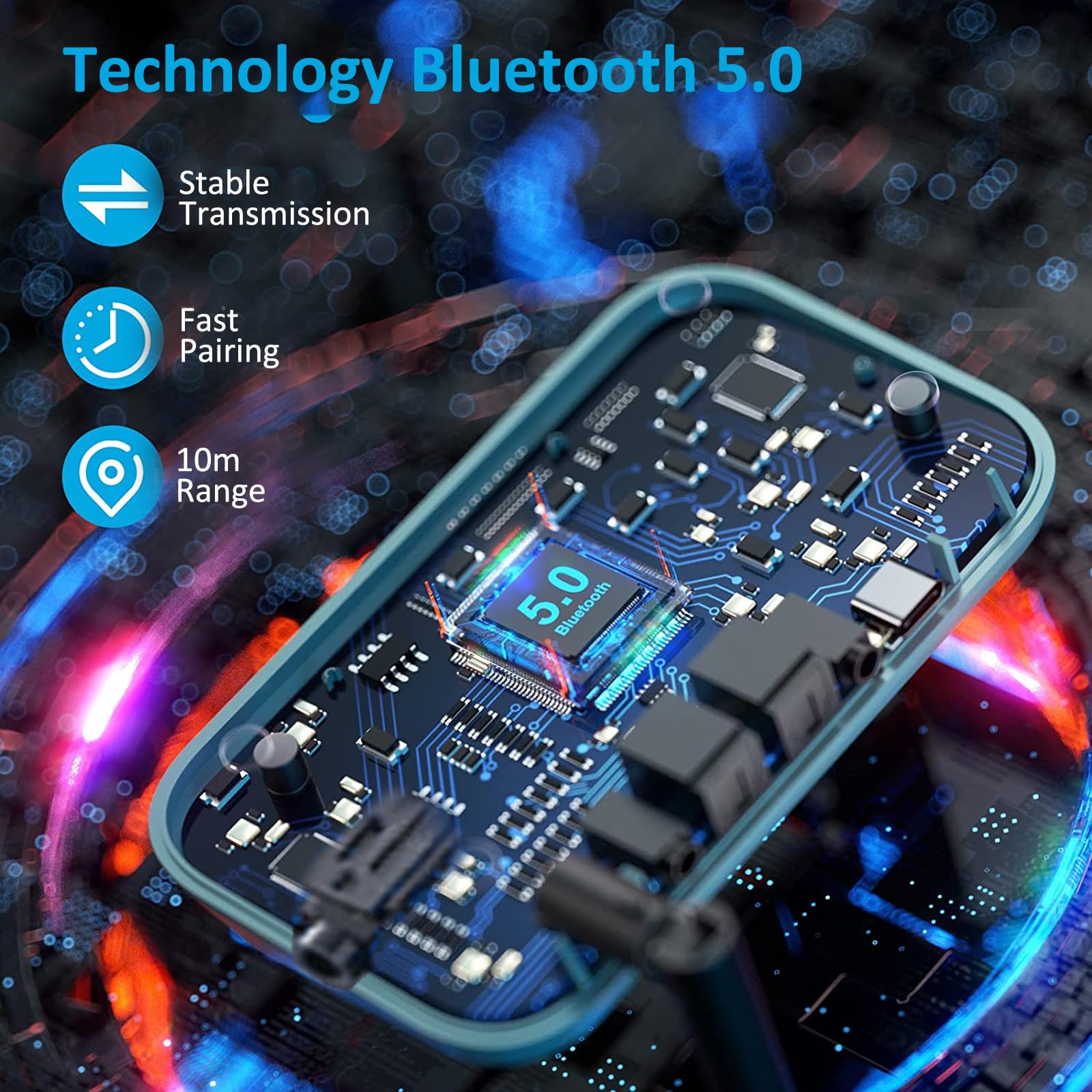 USB Bluetooth 5.0 Transmisor Receptor, Adaptador Audio Bluetooth 2 en 1 con 3.5mm Jack Cable para Televisión PC Amplificador Coche, micrófono Integrado, Manos Libres y música