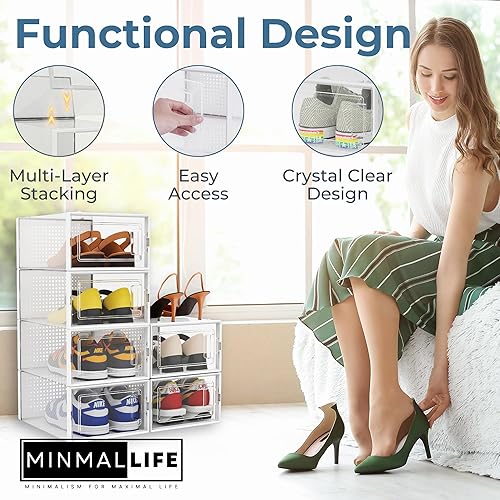 Miniatura 3 de Contenedor transparente  Paquete de 6 cajas de zapatos de plástico transparente apilables, cajas de zapatos transparentes apilables  Contenedores