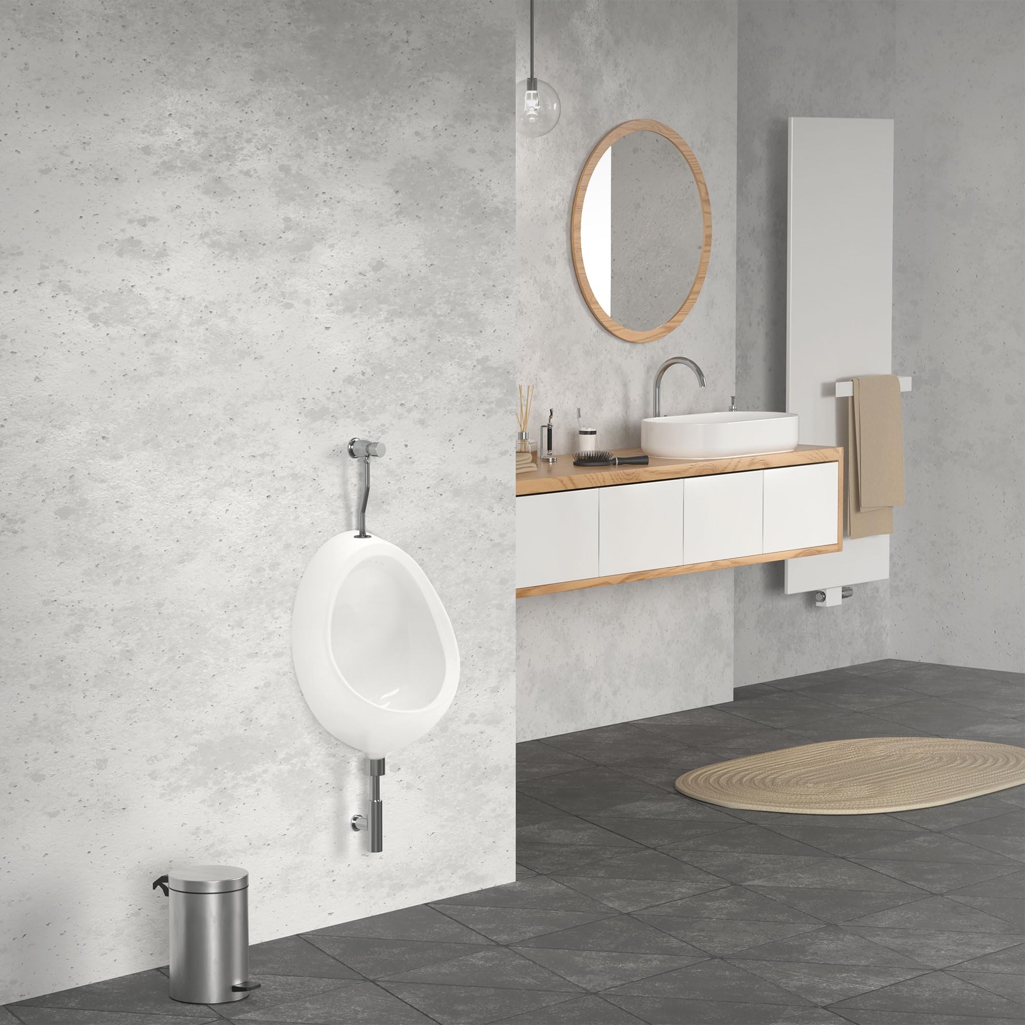 ECD Germany Urinoir Blanc, Entrée d'eau par Le Haut, en Céramique, avec Nano-Vitrification, 35x46x30 cm, Ovale, Bord de Chasse Fermé, Écoulement Vertical, Pissoir Mural Moderne de WC à Aspiration