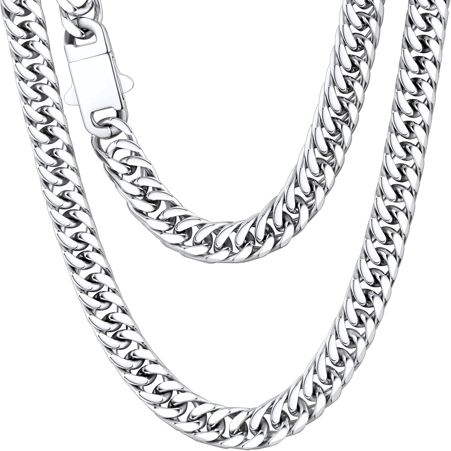 Jewlpire Diamond-Cut 316L Surgical Stainless Steel Mens Cuban Link Chain, 6/7/8MM Sweatproof & Non Tarnish Gift-Ready Luxury Mens Necklace with Premium Gift Box