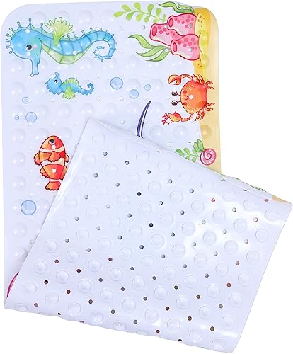 Miniatura 2 de Tapete extra largo para tina, antideslizante, con ventosas, tapete de ducha duradero para niños pequeños con orificios de drenaje, ventosas, 40 x 16