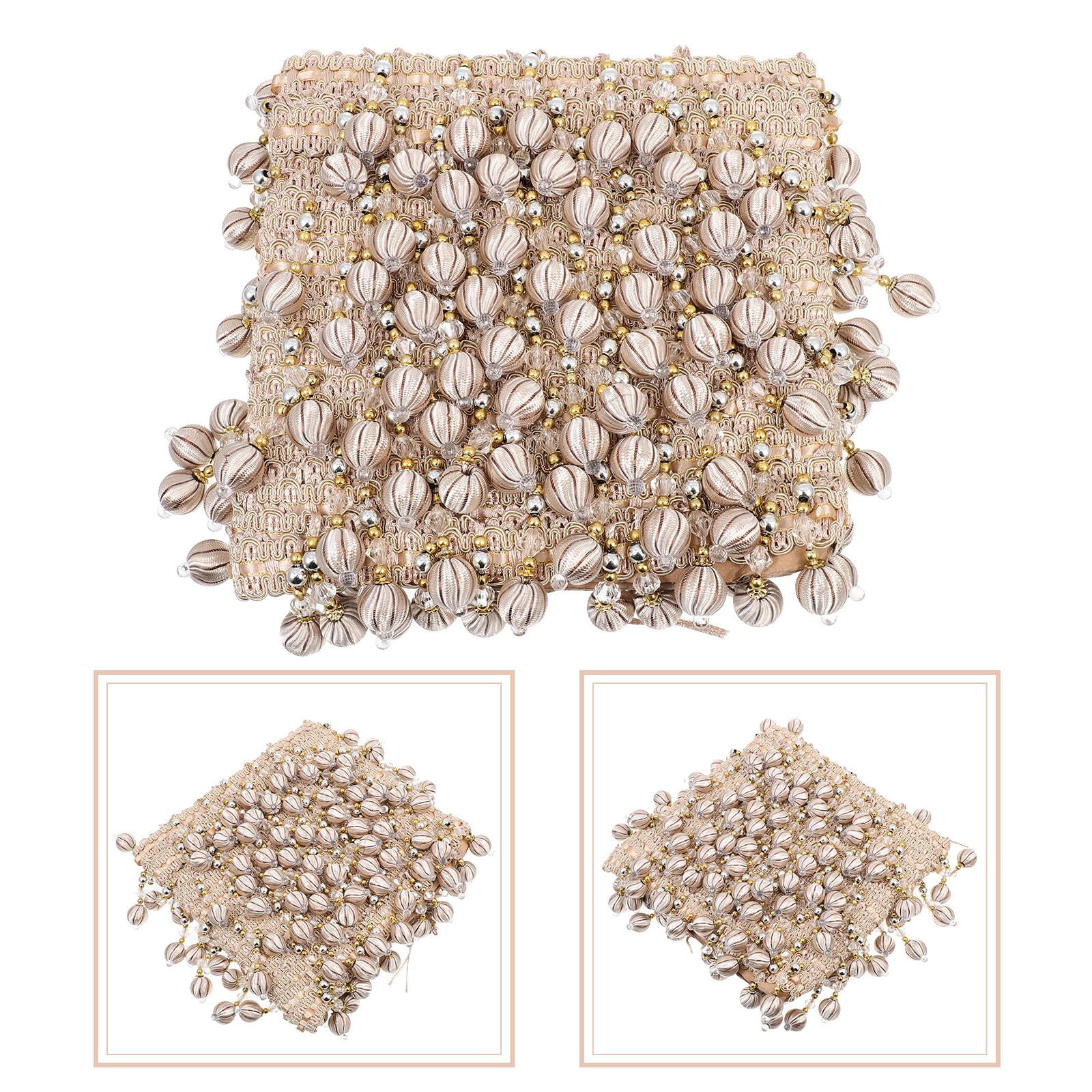 Accessoire pour Rideaux de Canapé en Polyester Soie Beige Franges Perlées, Texture Agréable et Résistante la Décoloration, pour Mariages et Ateliers de Couture