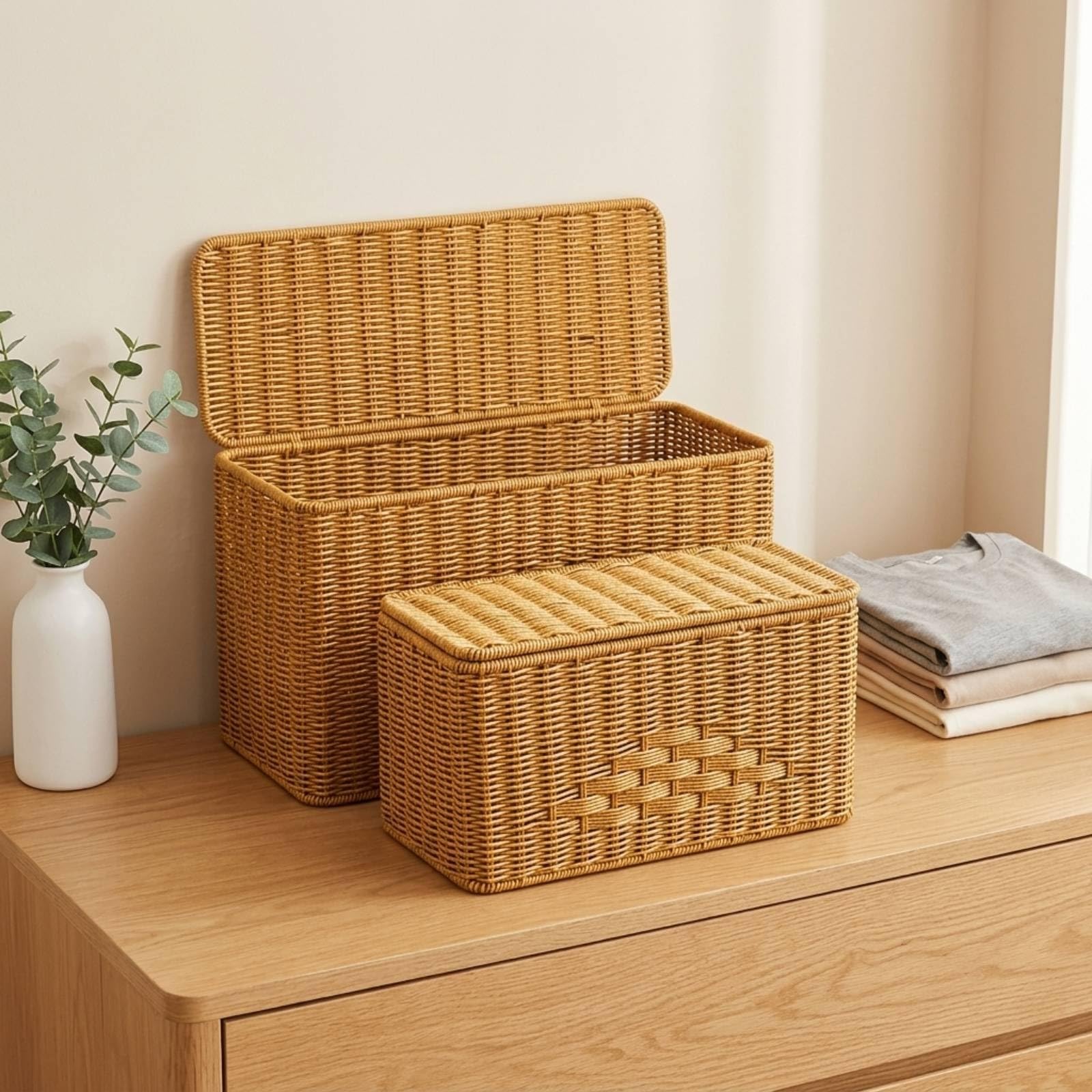 Cesta Organizadora de Almacenamiento con, 33cm X 48cm X 18cm, Cesta De Almacenamiento De Mimbre, Tamaño Grande