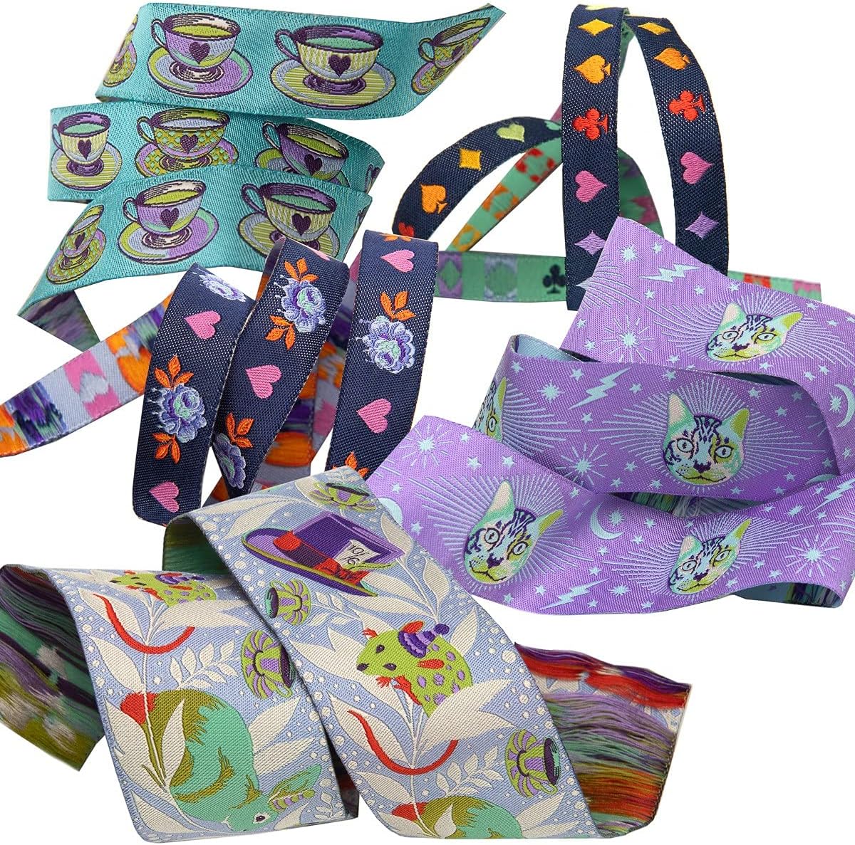 Renaissance Ribbons Designer Pack - Tula Pink's Curiouser and Curiouser, Daydream Colorway (5 Ribbons, 1yd Each),Assorted