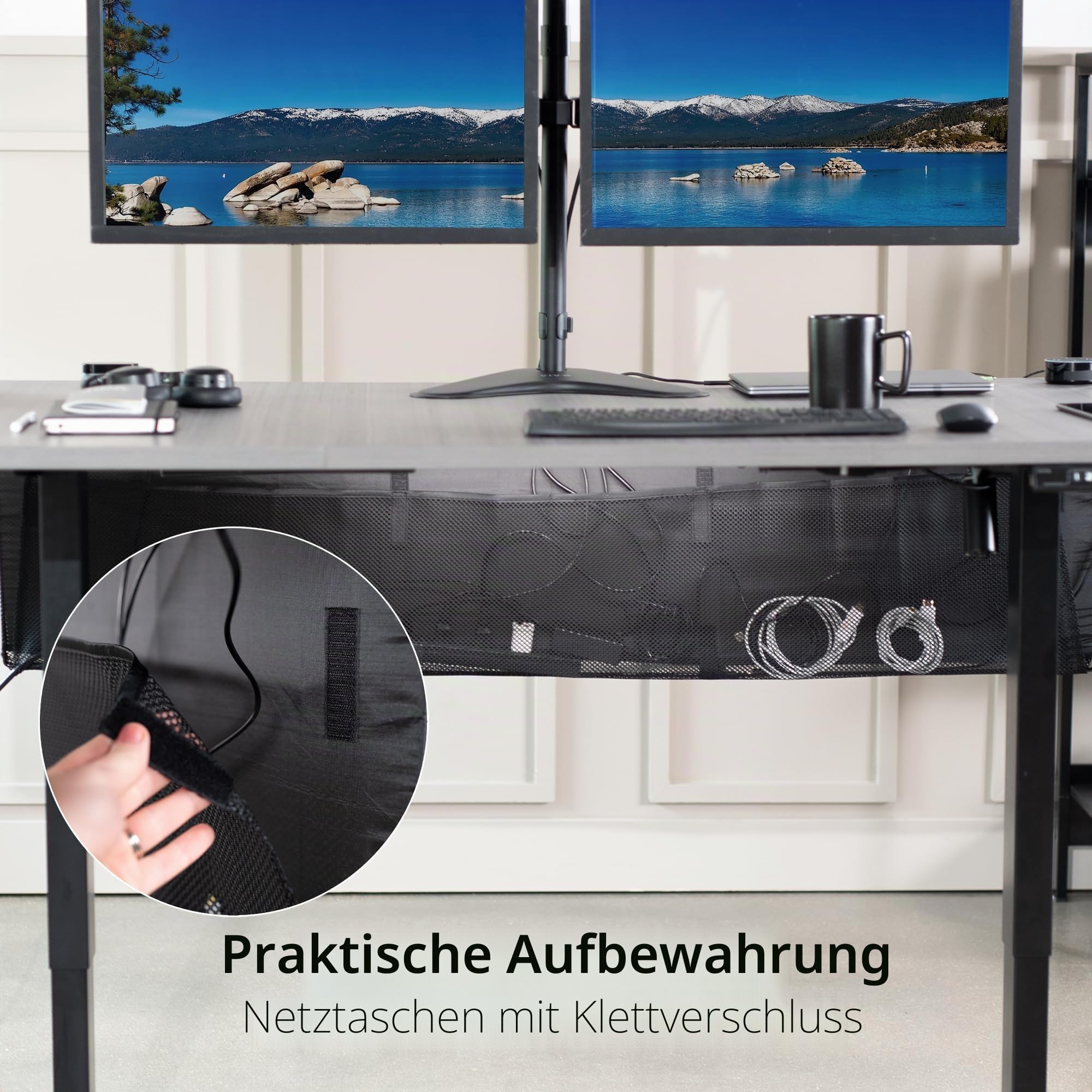 VIVO Schreibtisch-Skirt-60 Untertisch-Sichtschutz und Kabel-Management-Organizer, 152,4 cm, Drahtversteck-Set, Panel-System, Schwarz