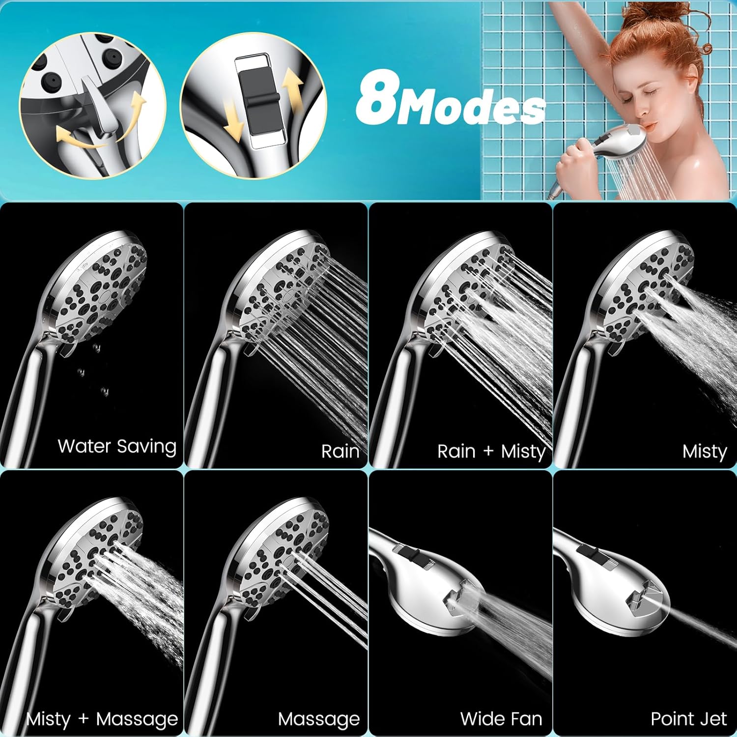 Eight spray modes of FASDUNT shower head
