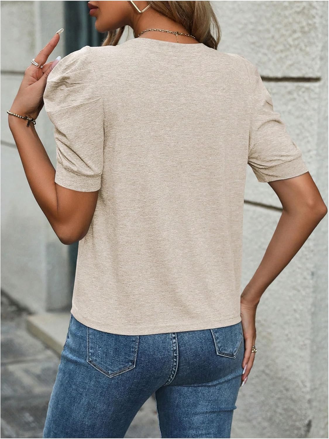 SOLY HUX Women's Puff Short Sleeve T Shirt Crew Neck Tee Dressy Casual Summer Tops - Image 2