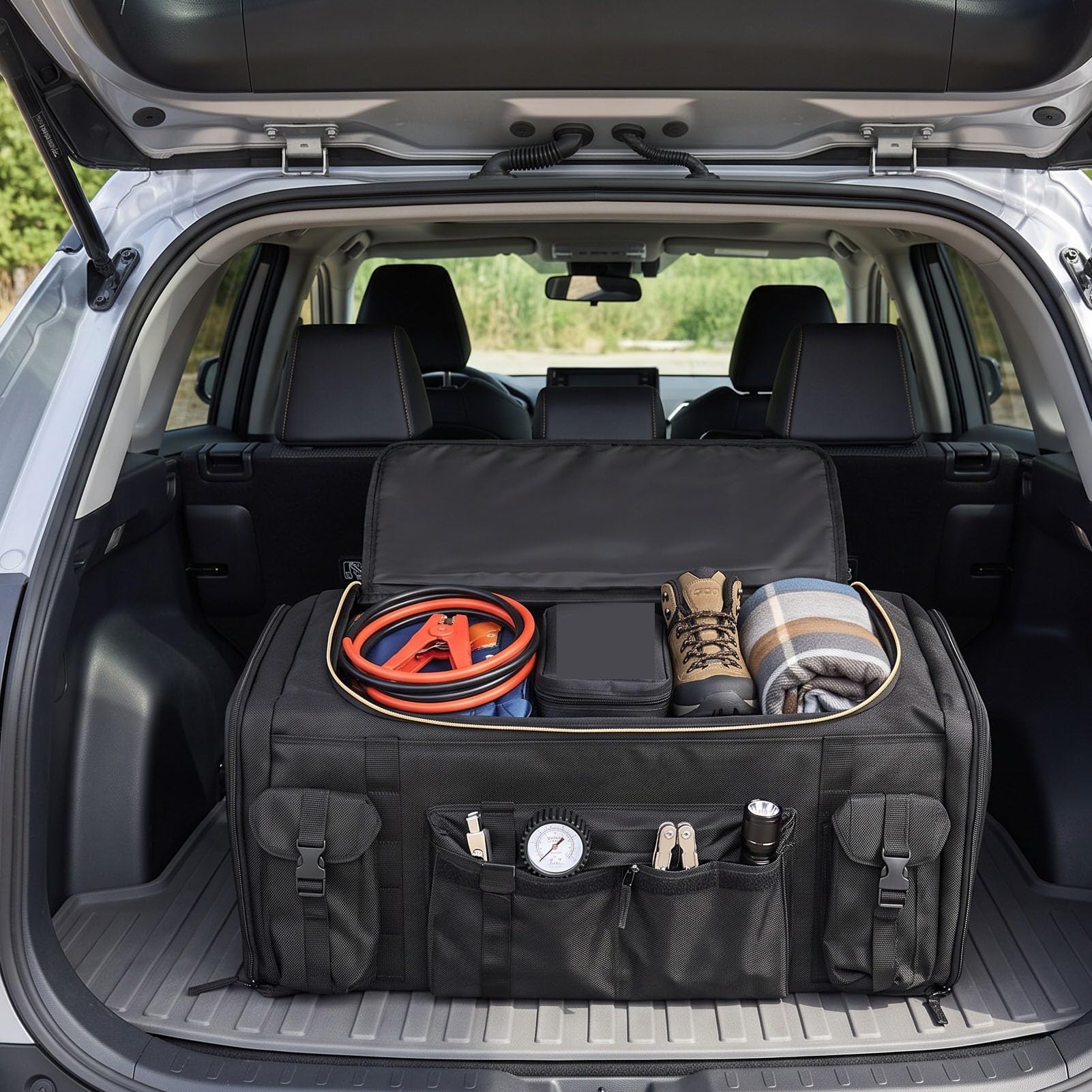 aqxreight Organizzatore Bagagliaio Auto Pieghevole, Scatola Portaoggetti Richiudibile in Tessuto Oxford 1680D con Coperchio e Fondo Antiscivolo for Auto SUV Camion (70 litri)