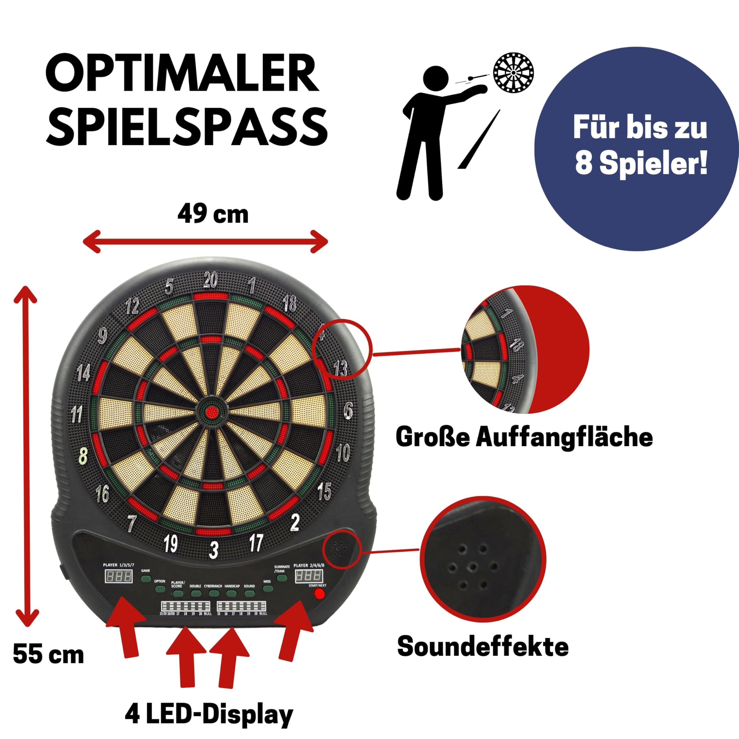 Best Sporting Blackpool elektroniczna tarcza do darta, elektroniczna tarcza do darta ze wskaźnikami LED, 12 rzutek do darta i zapasowymi końcówkami, wysokiej jakości automat do darta dla 8 graczy