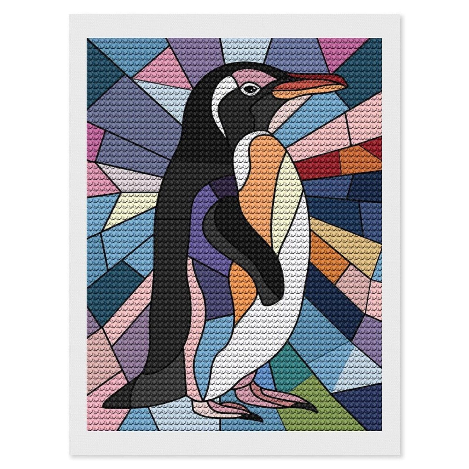Junmoney Stained Glass Penguins DIY Diamond Art Canvas Kit 12"x16", Complete Accessories, Creative Leisure Activity, Home Wall Decor, Gift Idea