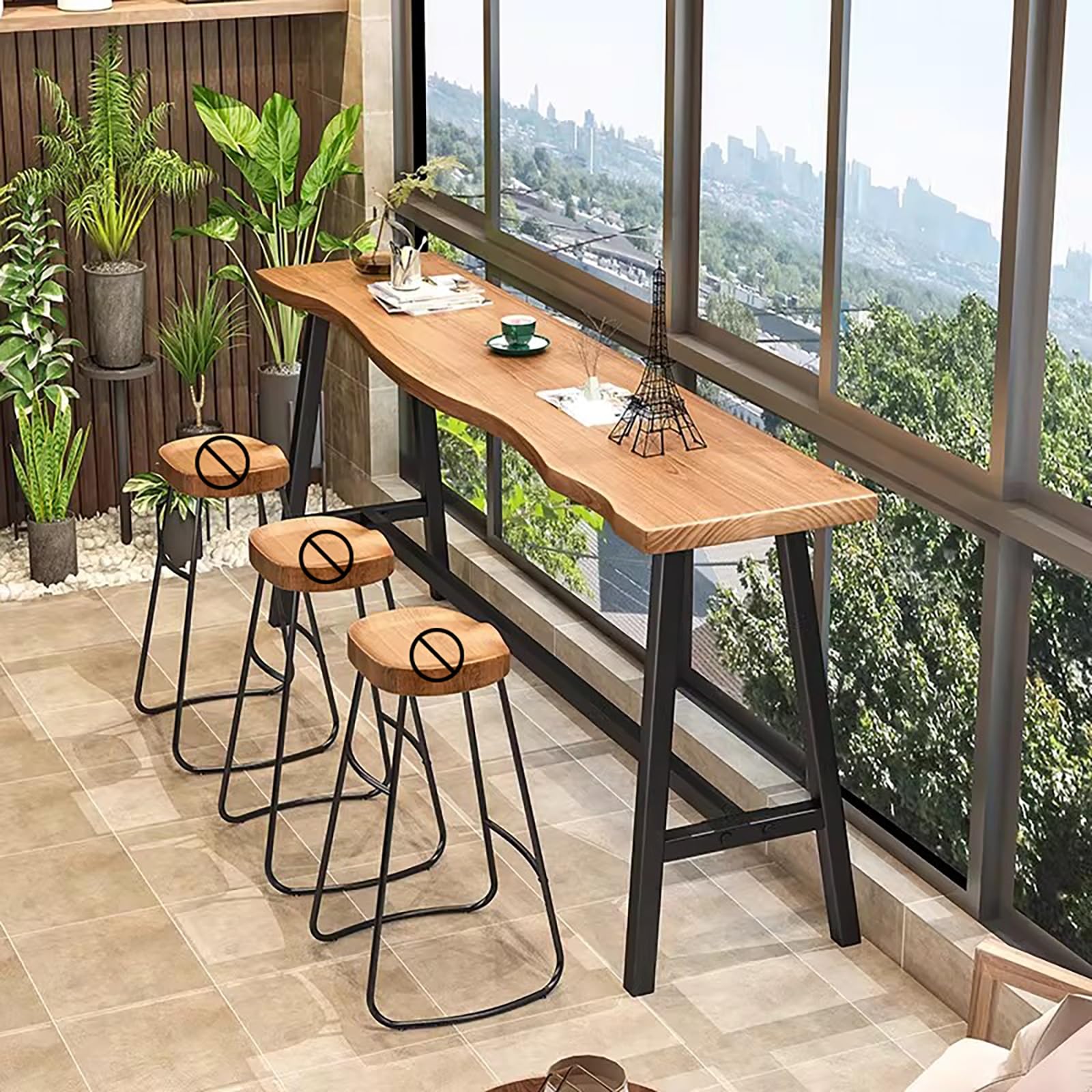 Table de bar en bois massif et cadre en fer à haute résistance
