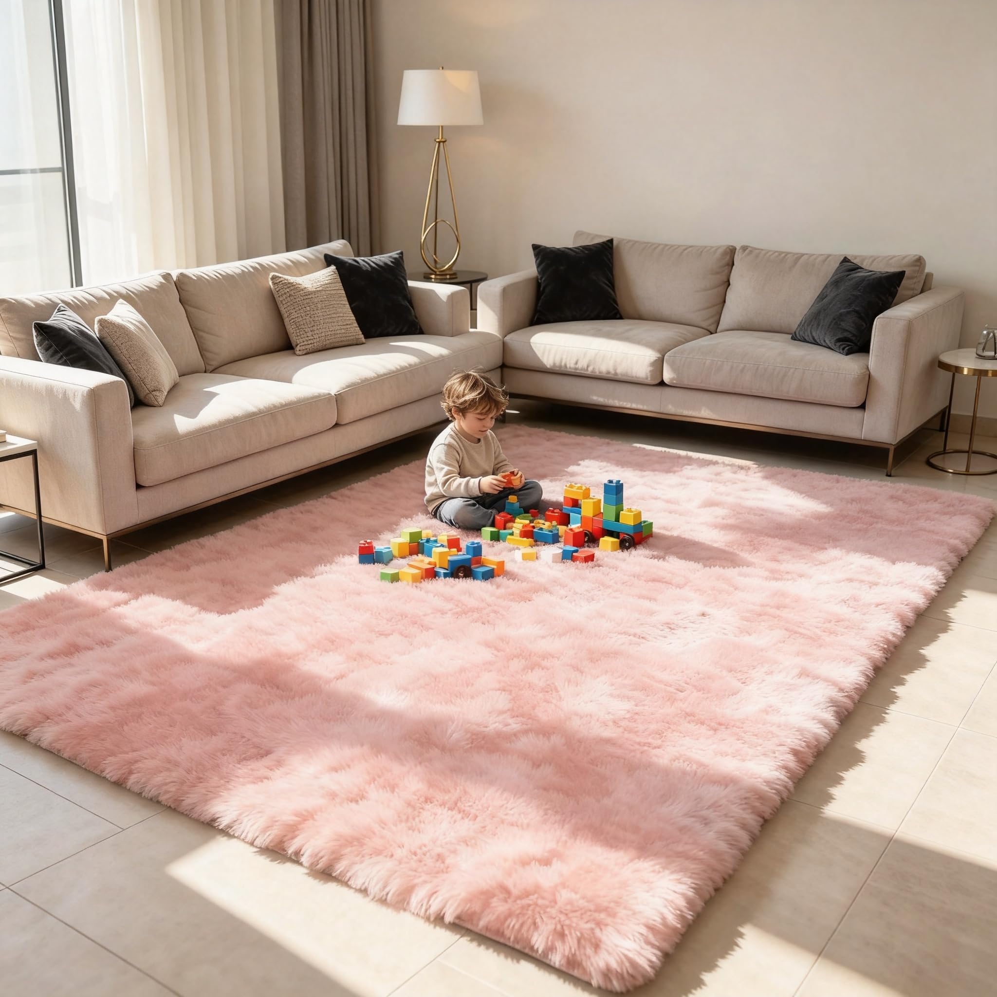 wyewye Fluffy Rug for Living Room, Large Shaggy Anti-Slip Area Rug, Soft Washable Modern Carpet for Bedroom & Nursery, 4 cm Thick Pile, 200 x 280 cm, Pink โ image 1