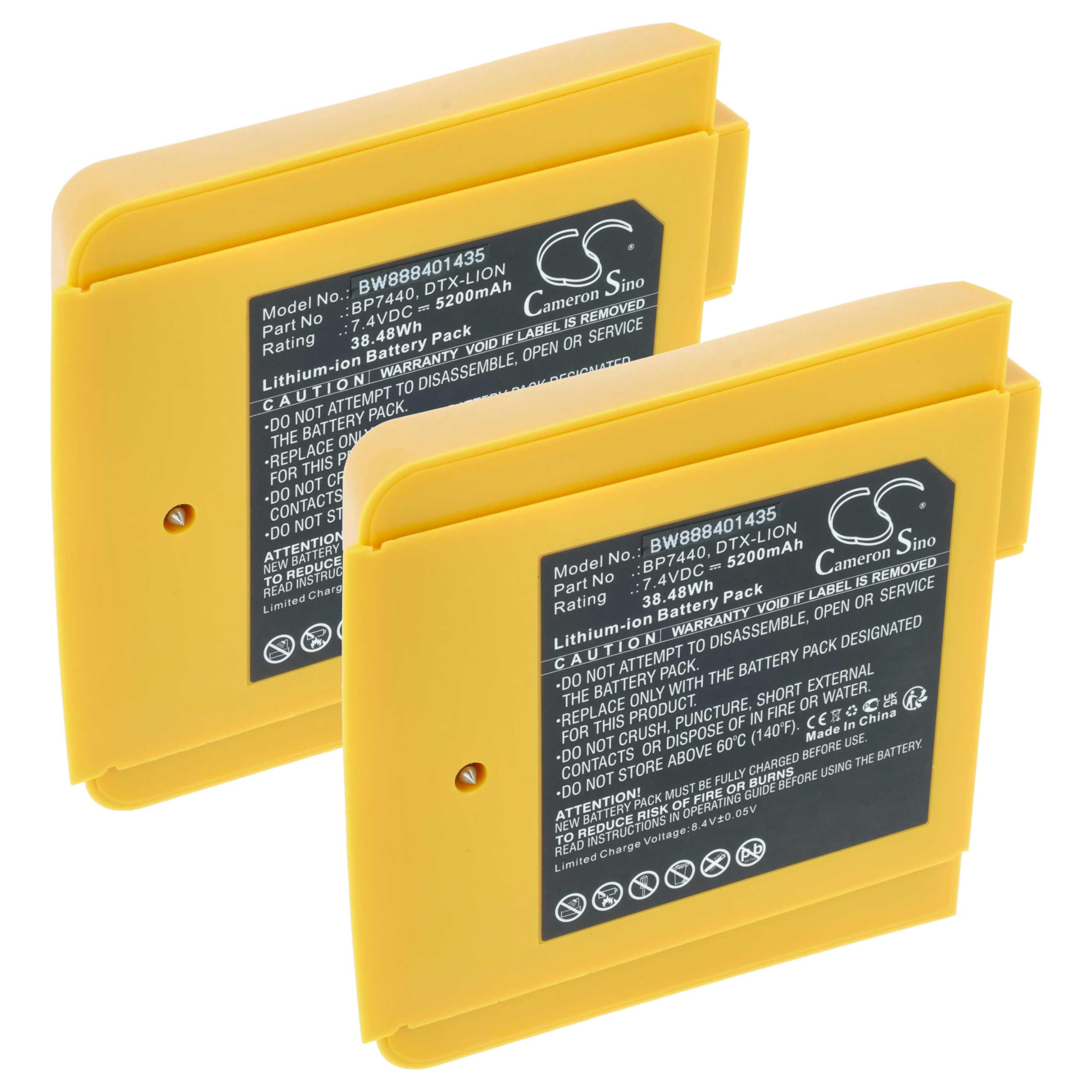 vhbw 2X batería reemplaza Fluke DTX-Lion, BP7440 para medidor (5200 mAh, 7,4 V, Li-Ion)