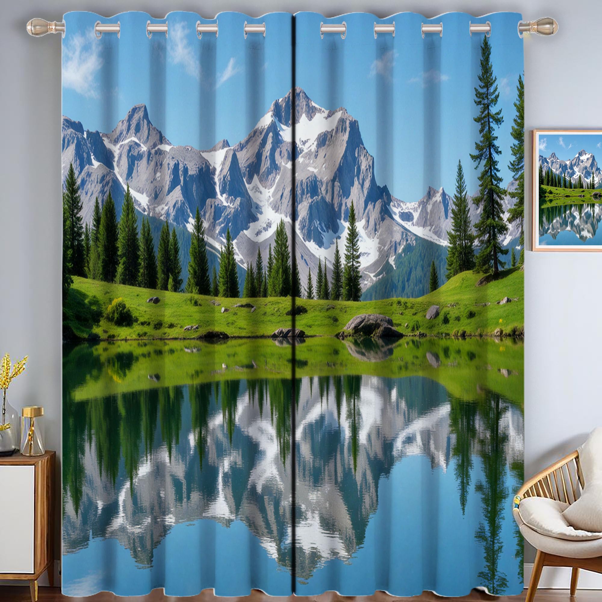 Rideau occultant thermique pour chambre | Isolation froid et motif montagne enneigée