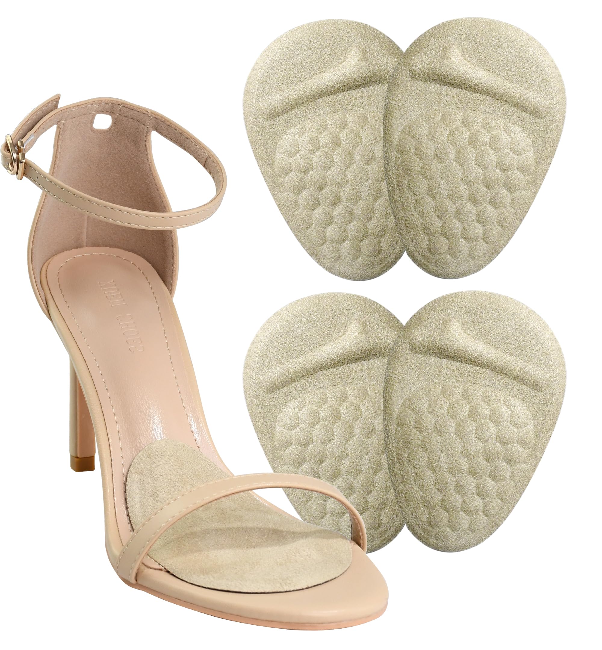 HiRui Ball of Foot Cushions (2 Pairs), Metatarsal Pads for Women, Non-Slip Comfort Heel Inserts for Loose Shoes, Arch Support for Foot Pain Relief, Plantar Fasciitis, Blisters, Friction (Beige)