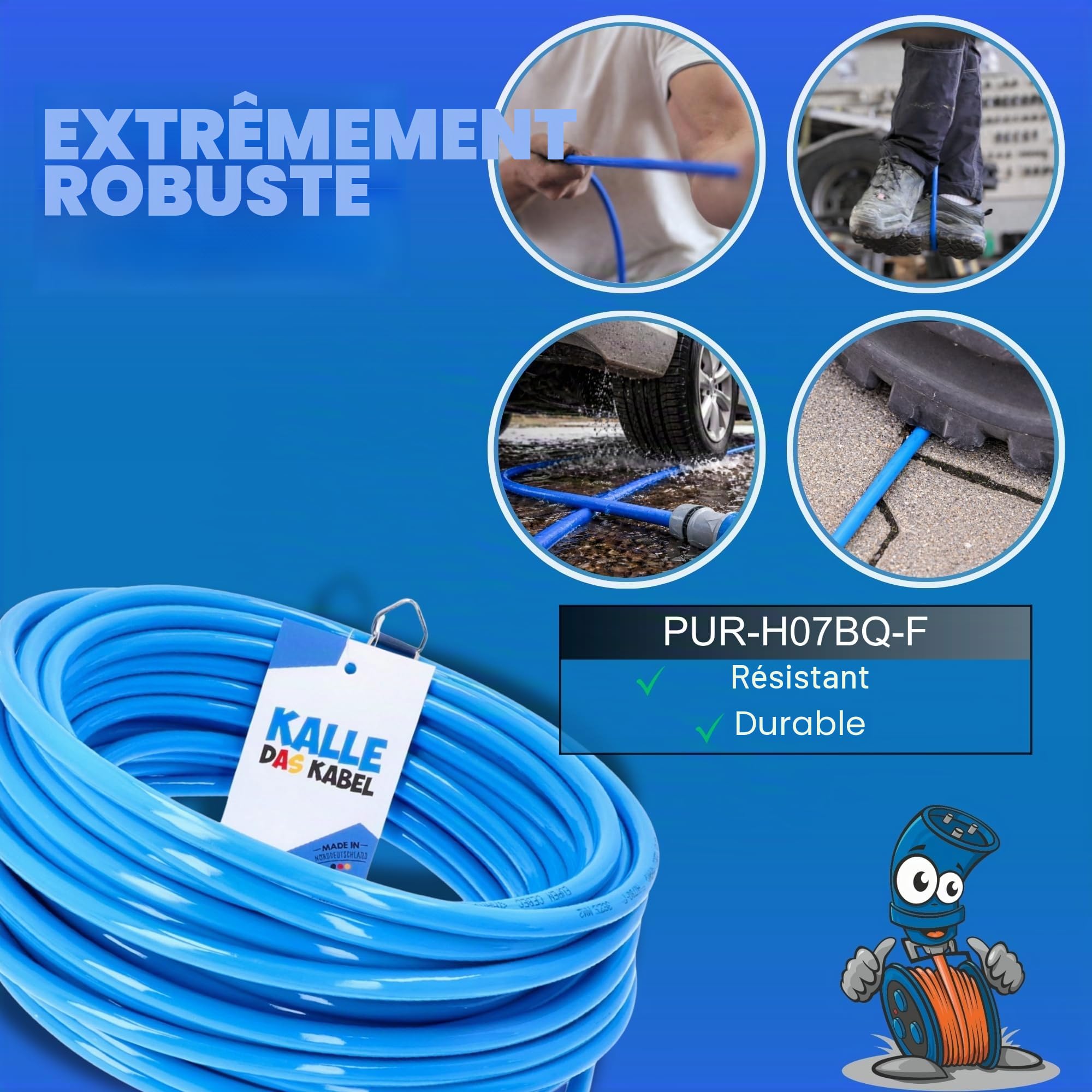 KALLE DAS KABEL Rallonge CEE 230 V H07BQ-F 3G 2,5 mm² 5 m Câble entièrement pur de qualité supérieure avec raccord coudé pour industrie, construction, bateau, Womo Camping