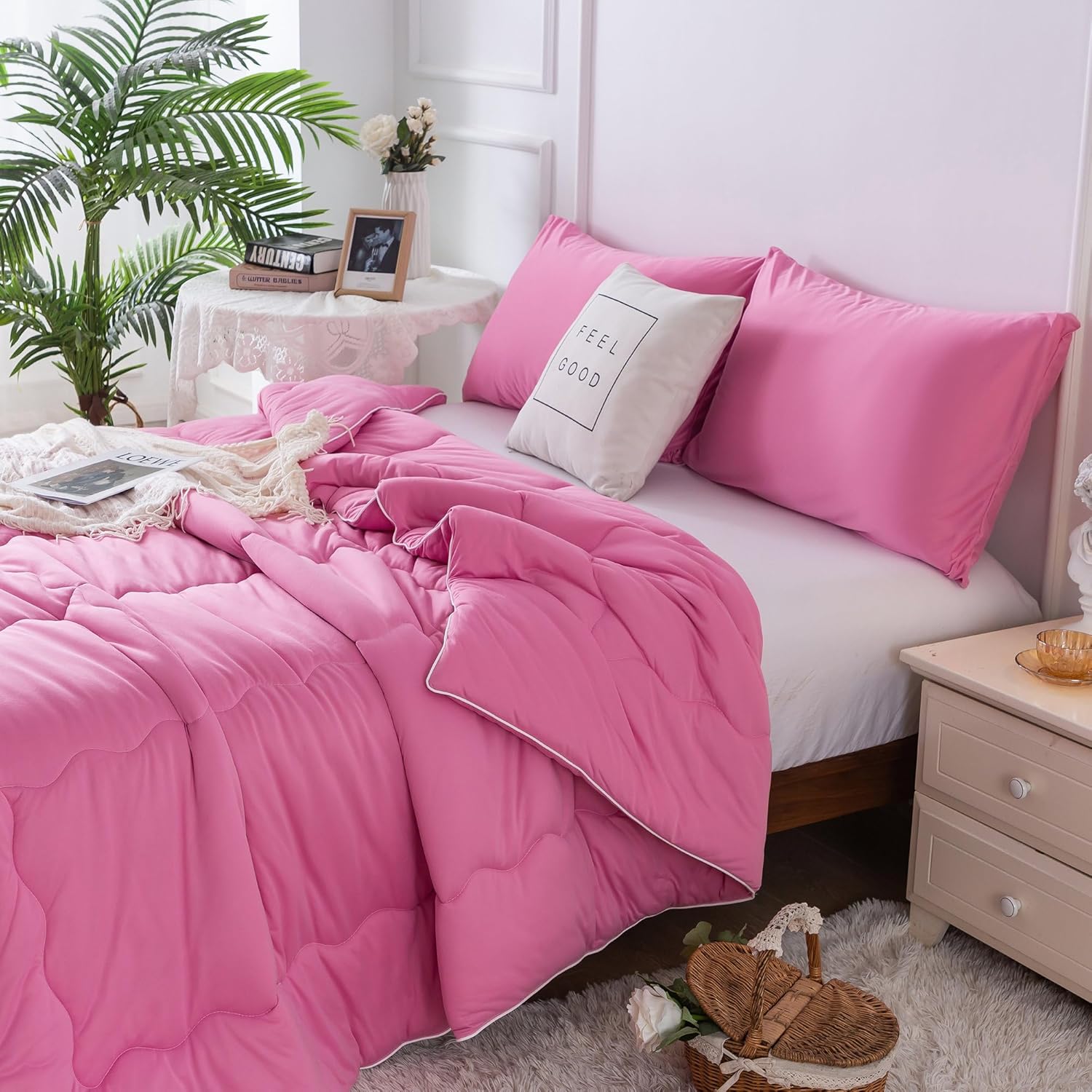 COTTEBED UltraSoft Bedding Comforter Set Twin XL, Pink Bed