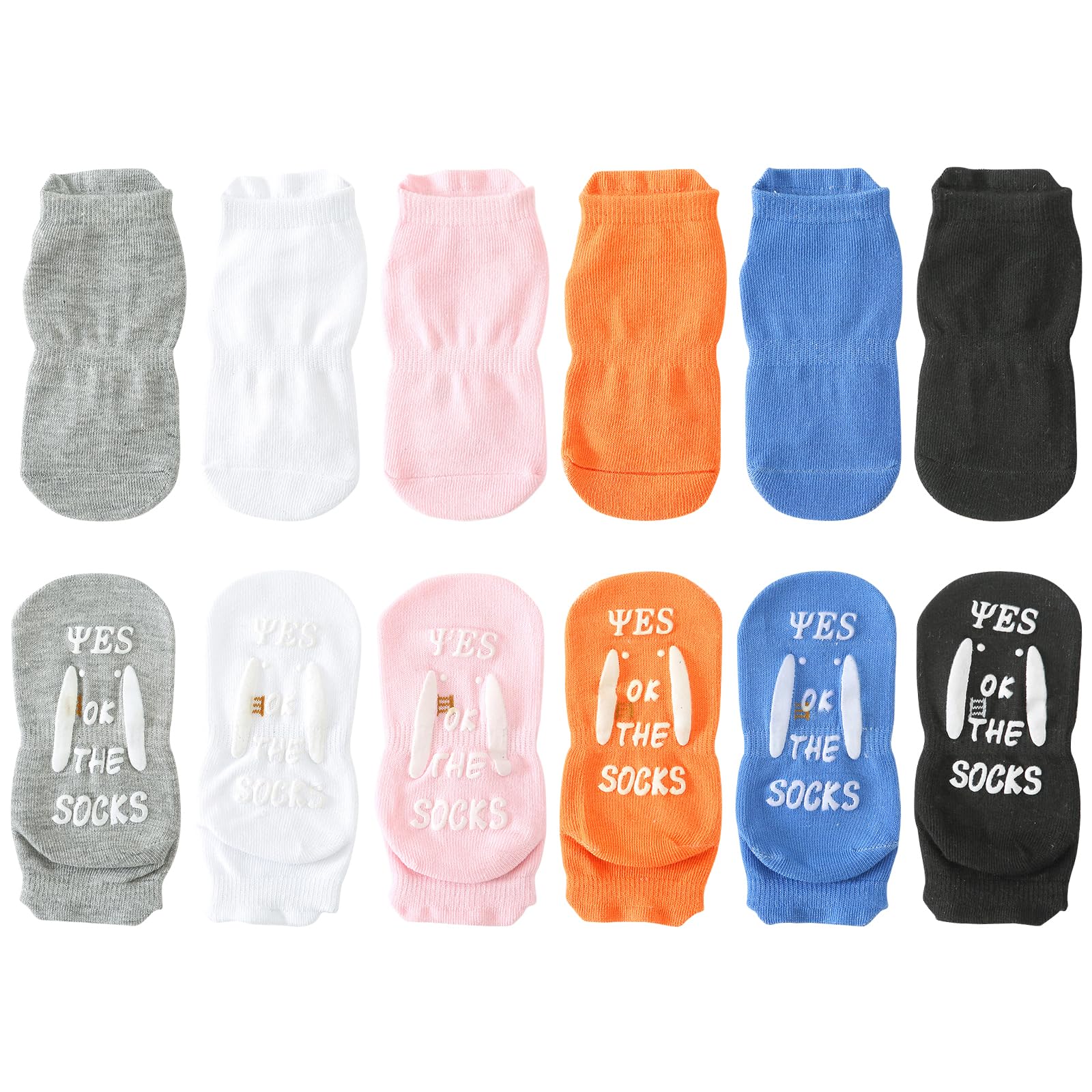 Looching 6 Pairs Baby Non-Slip Socks with Strong Grips Cute Anti Skid Ankle Floor Sock for Toddler Girls Boys Newborn 0-3T