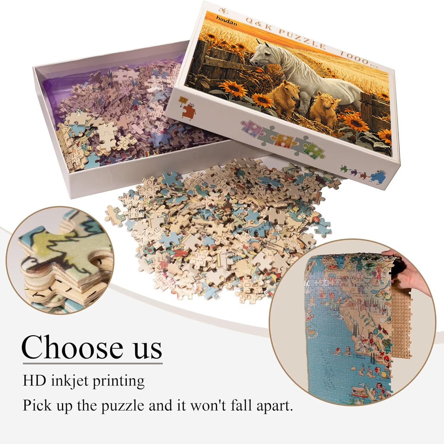 Puzzle de Madera para Adultos 1000 Piezas - Granja Caballo, Obra de Arte de Juego de Rompecabezas para Adultos, Puzzle de Impresión de Alta Definición Multicolor, Pasatiempo Creativo Regalo d-549