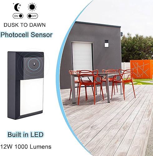 Miniatura 9 de YoonLIT - Farol LED de pared para exteriores, fotocélula del anochecer al amanecer, luz impermeable para porche, garaje, escalera, pasillo, 12 W,
