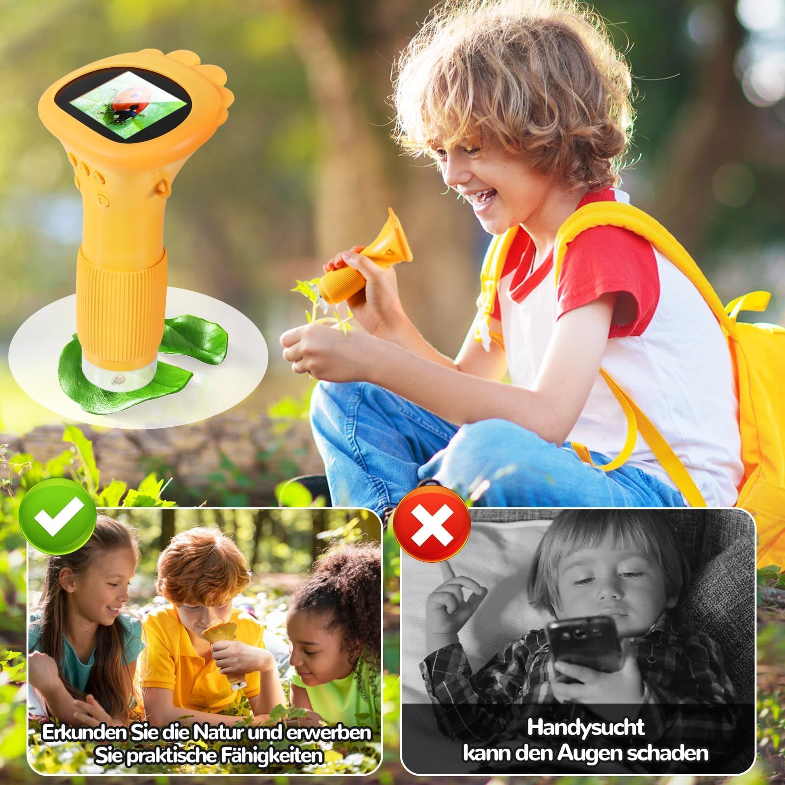Handheld Mikroskop für Kinder, 2,0" IPS-Bildschirm Digital Mikroskop, 200X Tragbares Taschenmikroskop Kinder Bildschirm USB-Anschluss an PC, Gelb | Mikroskop, 200X Tragbares Taschenmikroskop Kinder Bildschirm USB-Anschluss an PC, Gelb