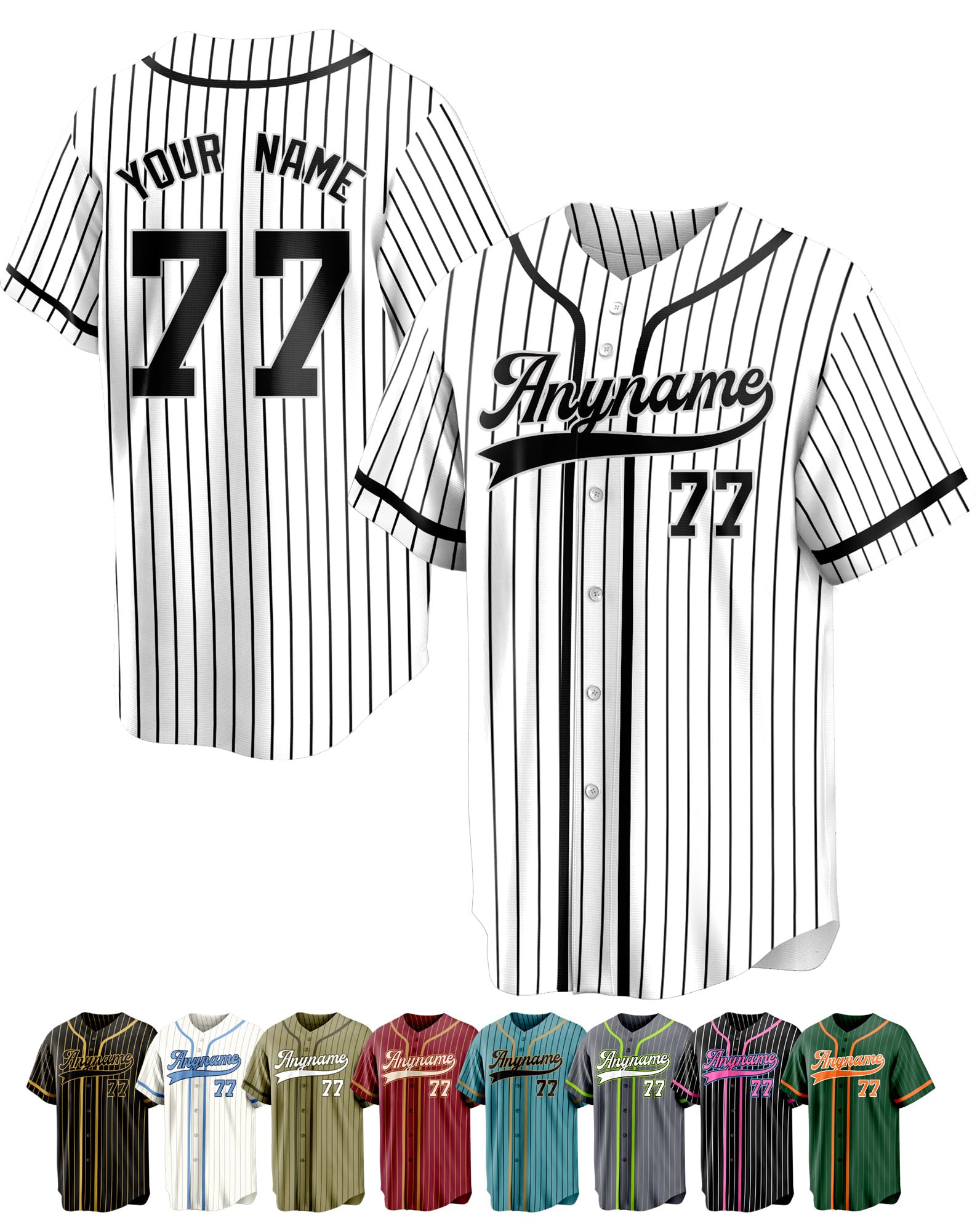 Custom Stripe Baseball Jersey Printed Stitched Name Number Logo Personalized Pinstripe Softball Shirt