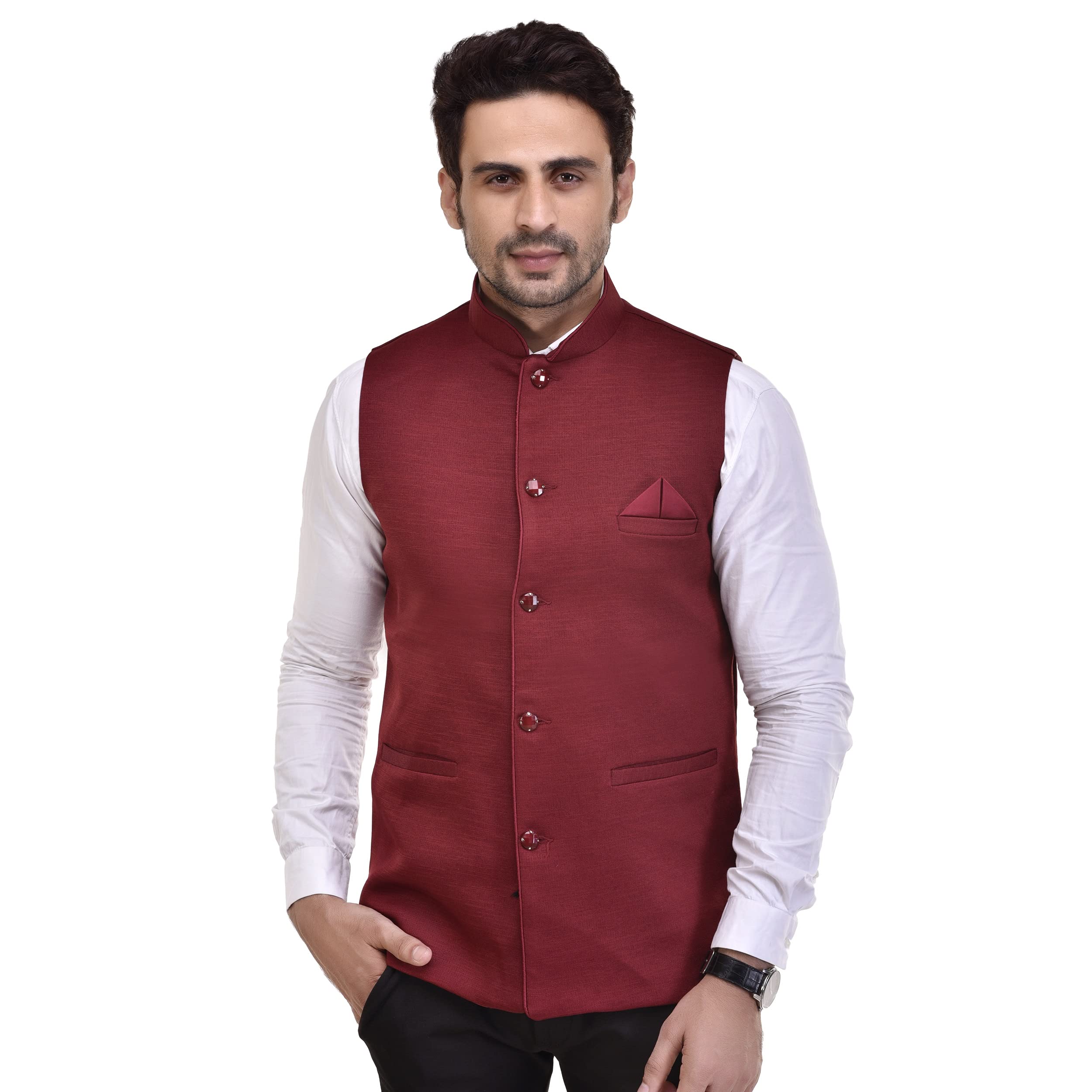eliq Men's Solid Waistcoat (XL-42, MAROON)-picture-19