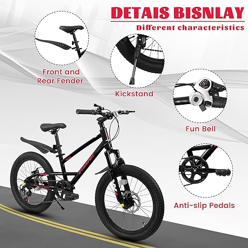 Miniatura 3 de Bicicleta de montaña para niños de 20 pulgadas, bicicleta de montaña para niños y niñas de 8 a 12 años, 7 velocidades para adolescentes, bicicletas
