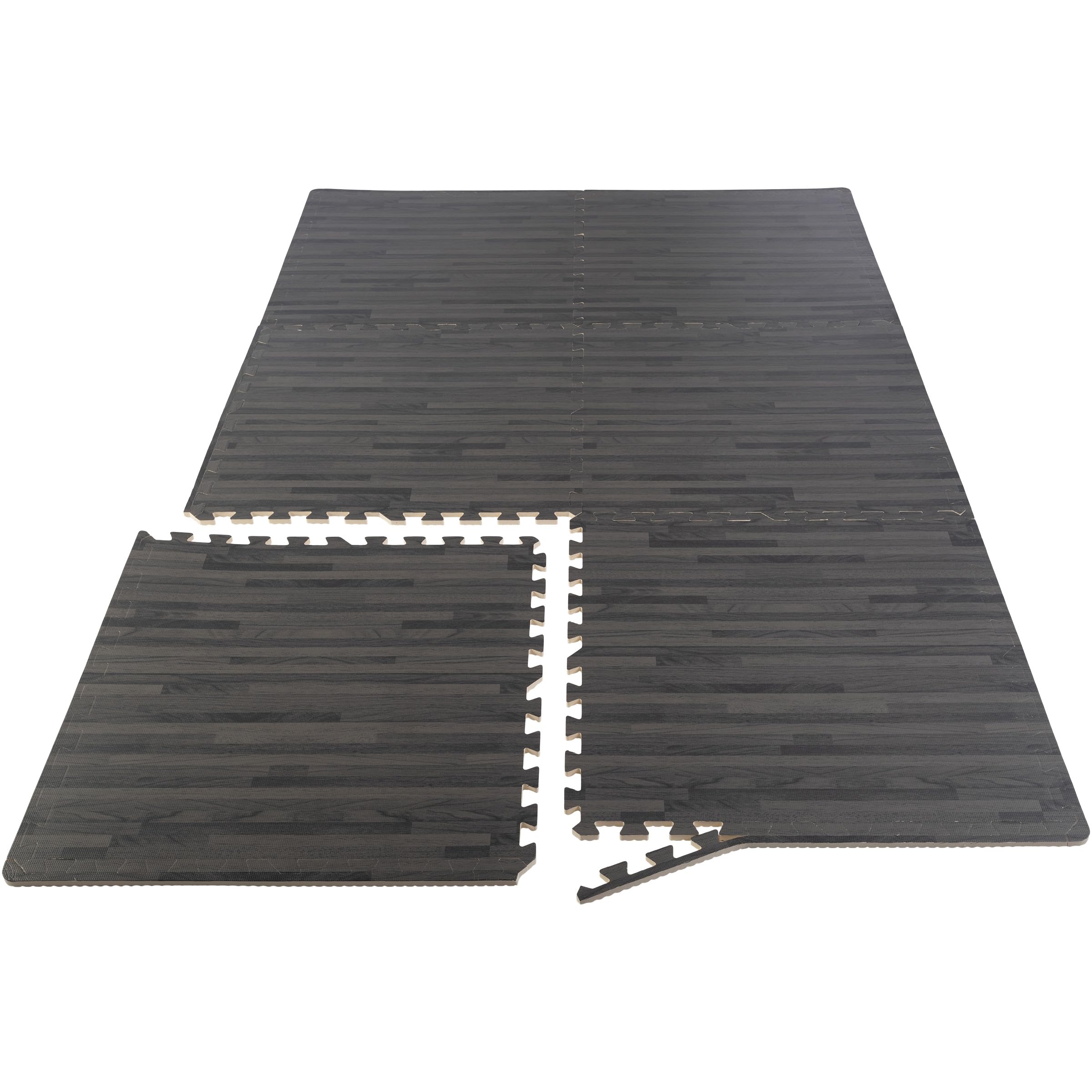 Foam Floor Tiles - 24sqft Wood Grain Interlocking Foam Tiles with Border - Soft Play Mat Playroom or Gym Flooring for Home Gym by Stalwart (Black)