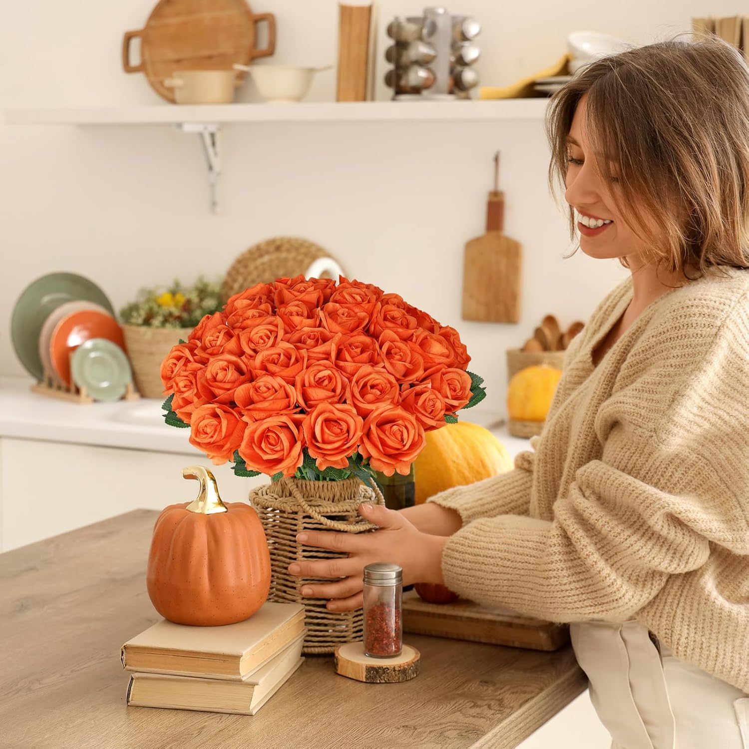 90pcs Roses Artificial Flowers Silk Orange Artificial Flowers Petals Long Stem Roses for Wedding Bouquet Home Party Decor - Image 6