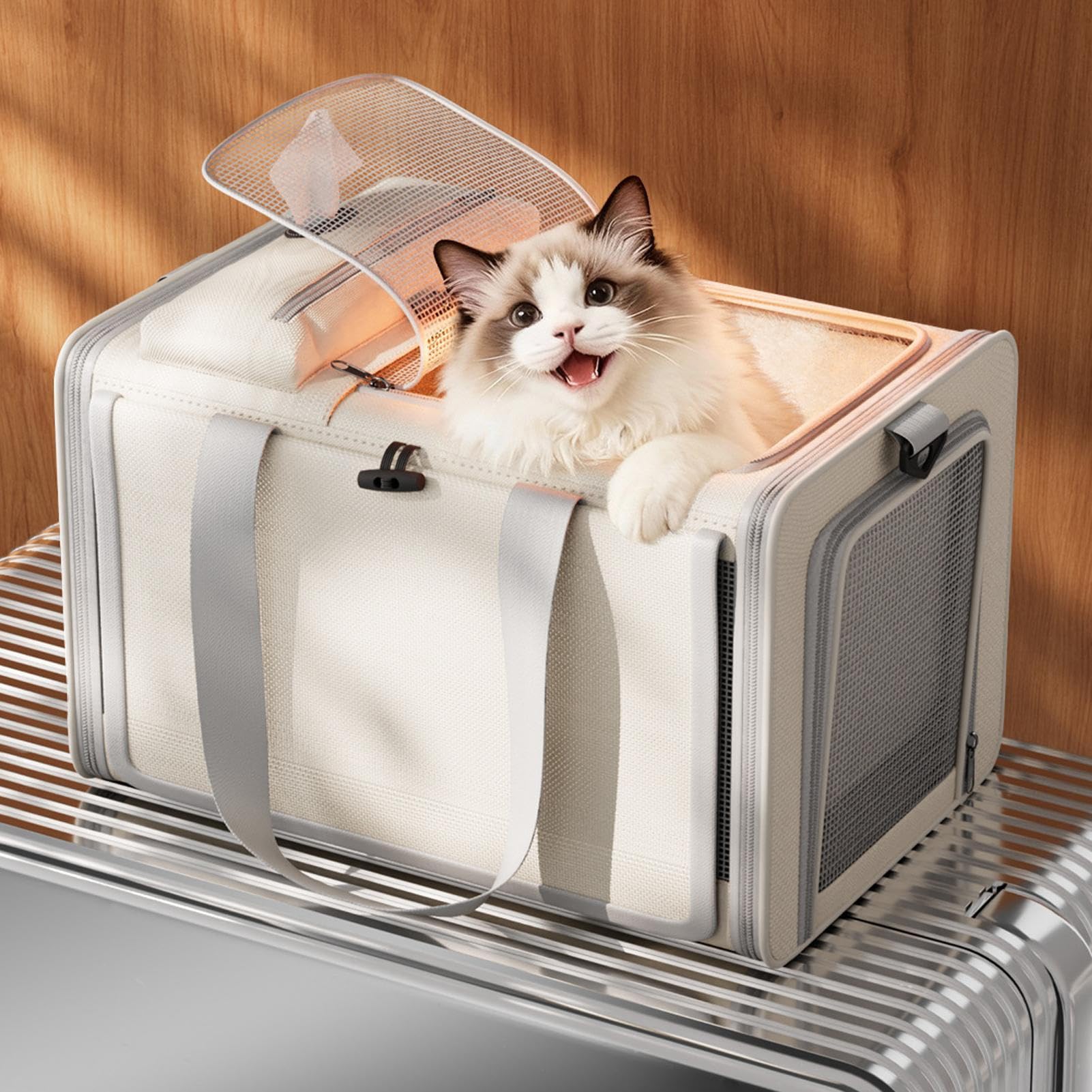 Tragbare Kitty-Tragetasche – Katzenreisebegleiter Hauptfunktion | Strapazierfähiger Stoffkörper mit Belüftungsnetz für sicheren Transport von Haustieren, verstellbare Gurte für freihändiges Tragen