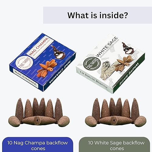 Miniatura 2 de Conos de incienso de reflujo  Paquete combinado de 20 conos de incienso en cascada  10 Nag Champa + 10 salvia blanca  Conos de incienso de reflujo