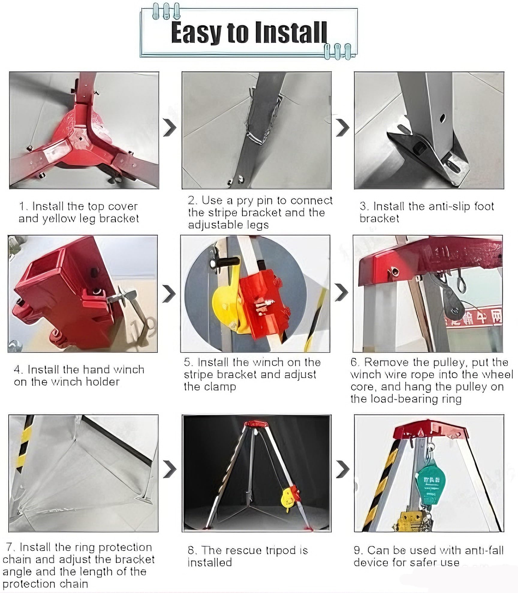 Aetherion Stativ für enge Räume, Rettungsstativ mit 30 m Stahlkabel und Fallschutz, Kapazität 544/816/1179 kg, für Rettung von 816 kg