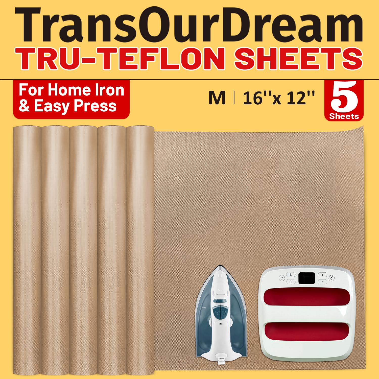 TransOurDream PTFE Teflon Sheets, M Size 16 x 12, 5 Pack