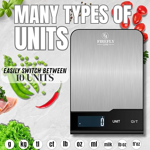 Miniatura 3 de Báscula digital de cocina, 22 libras, acero inoxidable, gramos y onzas para hornear y cocinar, precisión de 0.04 oz